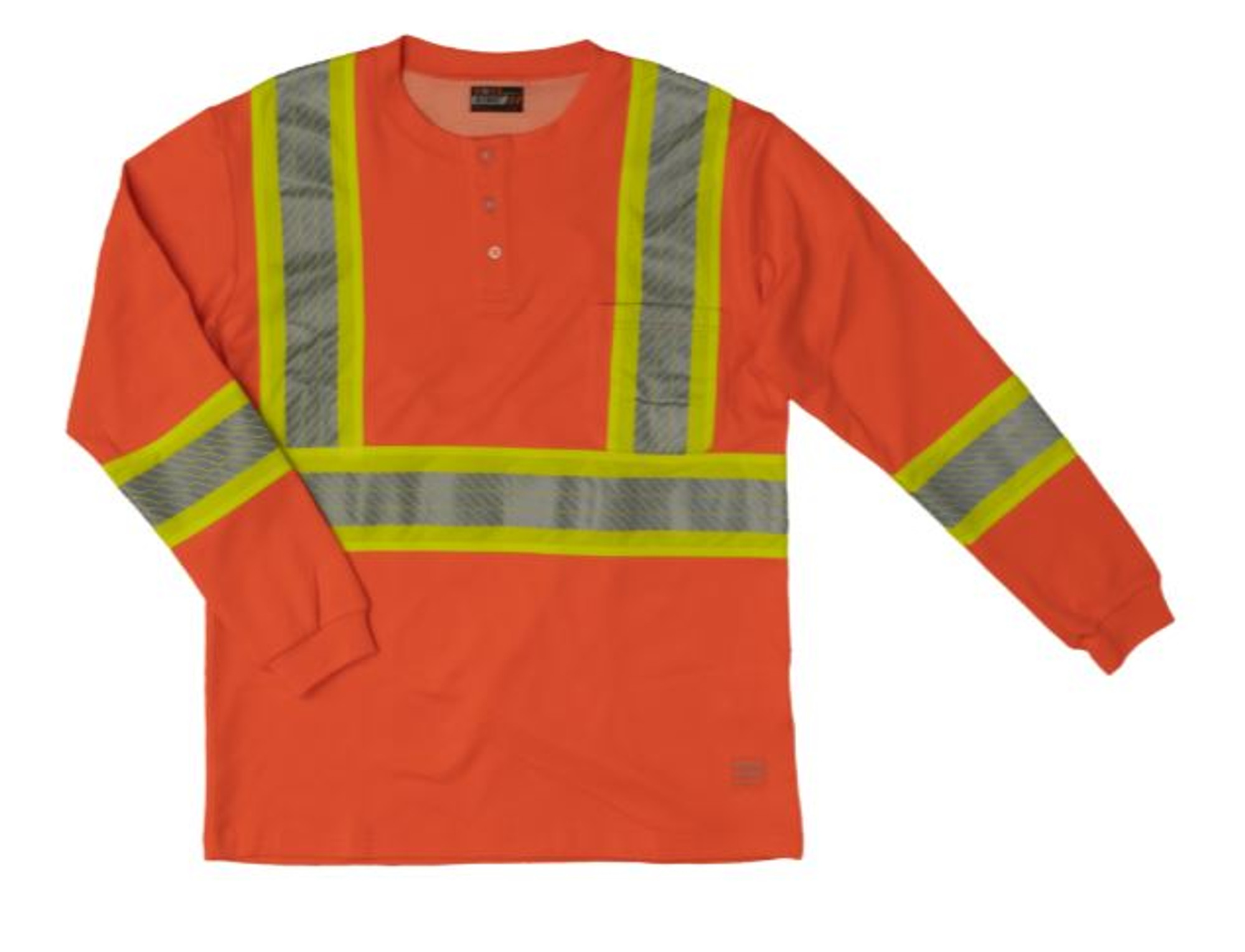 L/S Safety Henley Shirt with Segmented Stripes (Fluorescent Orange) - 2 Pack