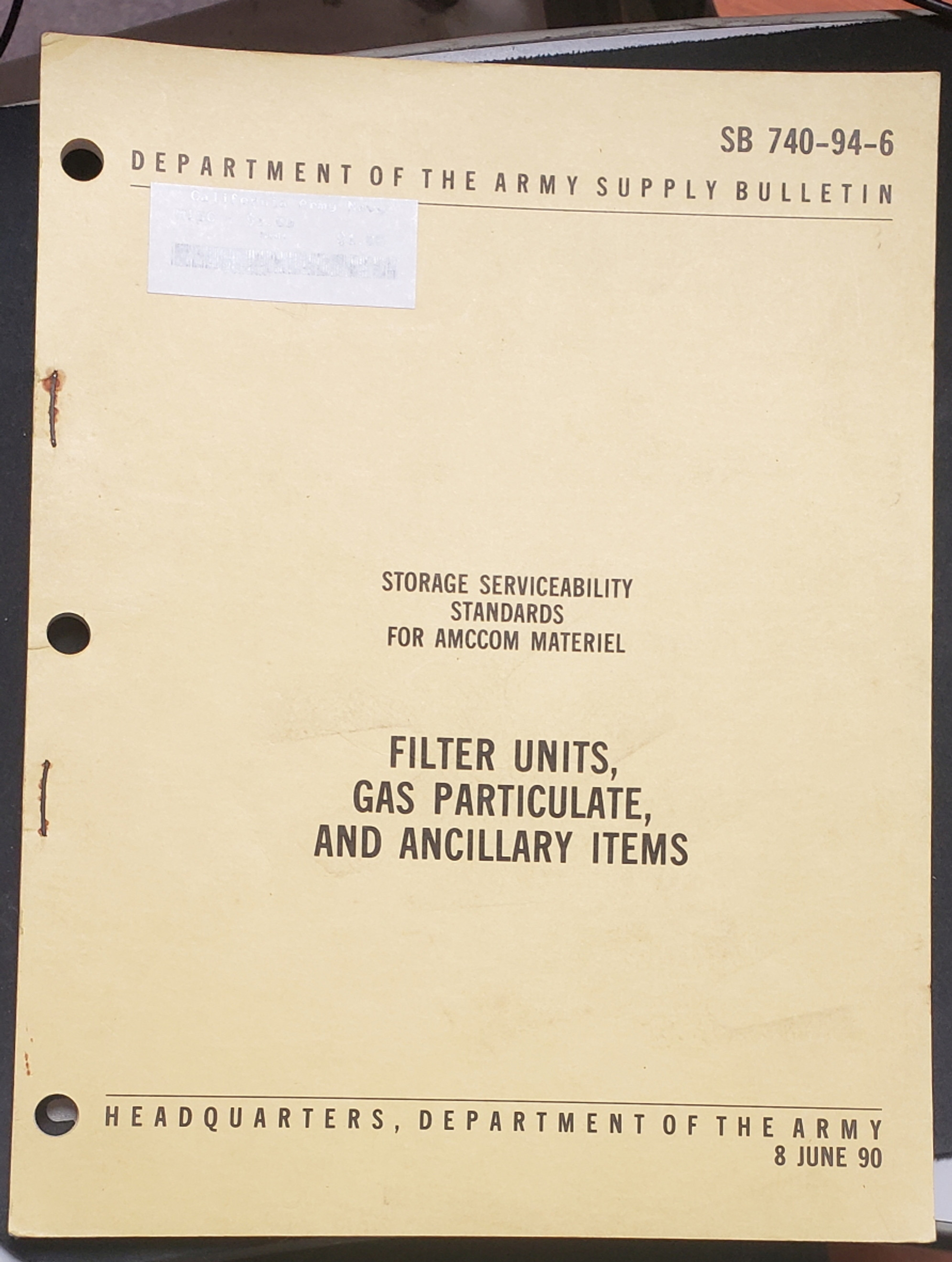 US Armed Forces Supply Bulletin - Filter Units, Gas Particulate, and Ancillary Items (1990)