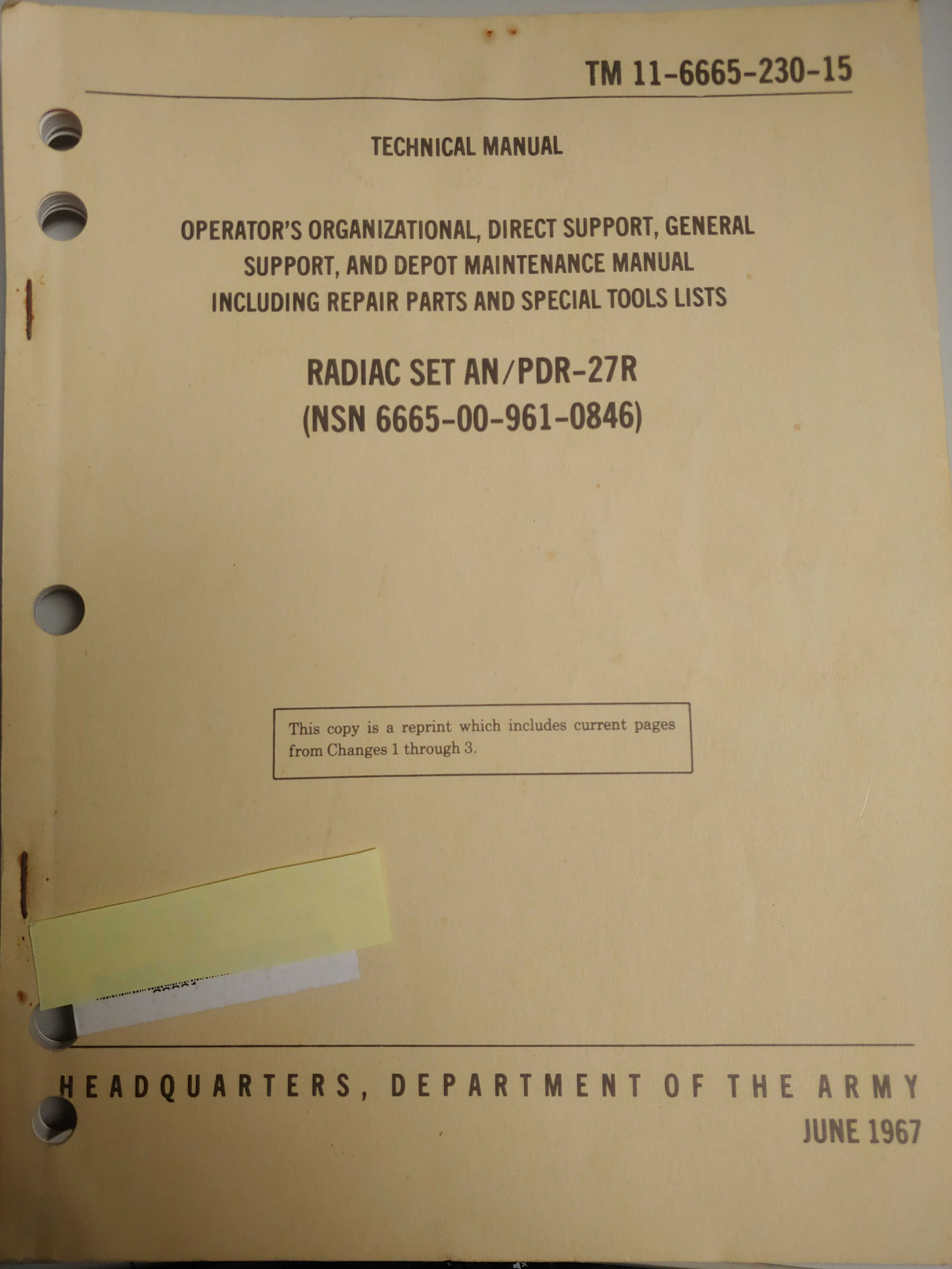 US Armed Forces Technical Manual - Radiac Set AN/PDR-27R