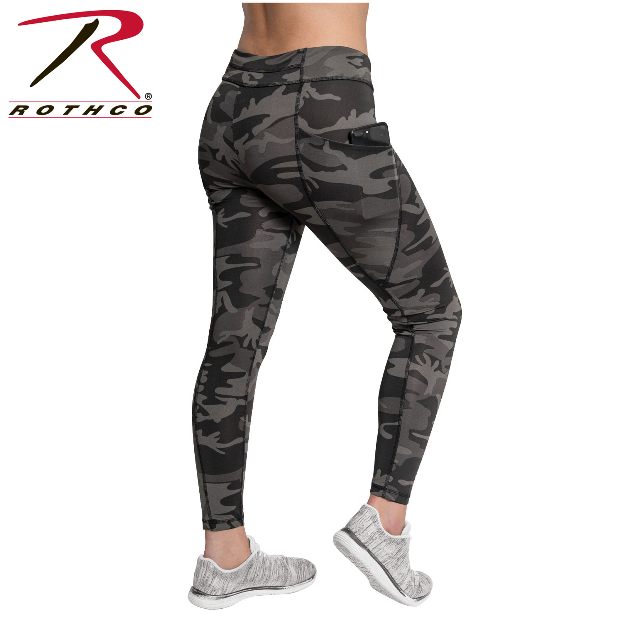 Rothco Womens Workout Performance Camo Leggings With Pockets- Black Camo