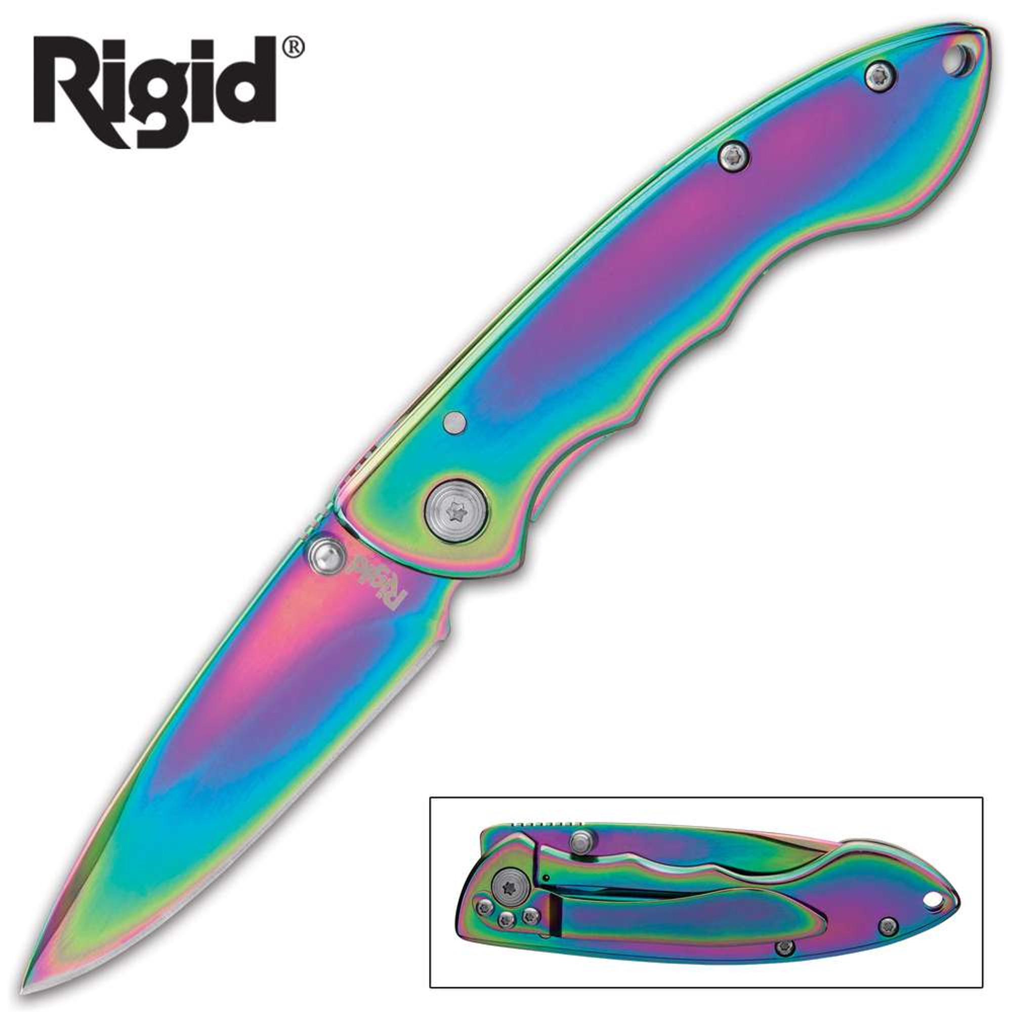 Rigid Rainbow Ti-Coated Frame Lock Pocket Knife