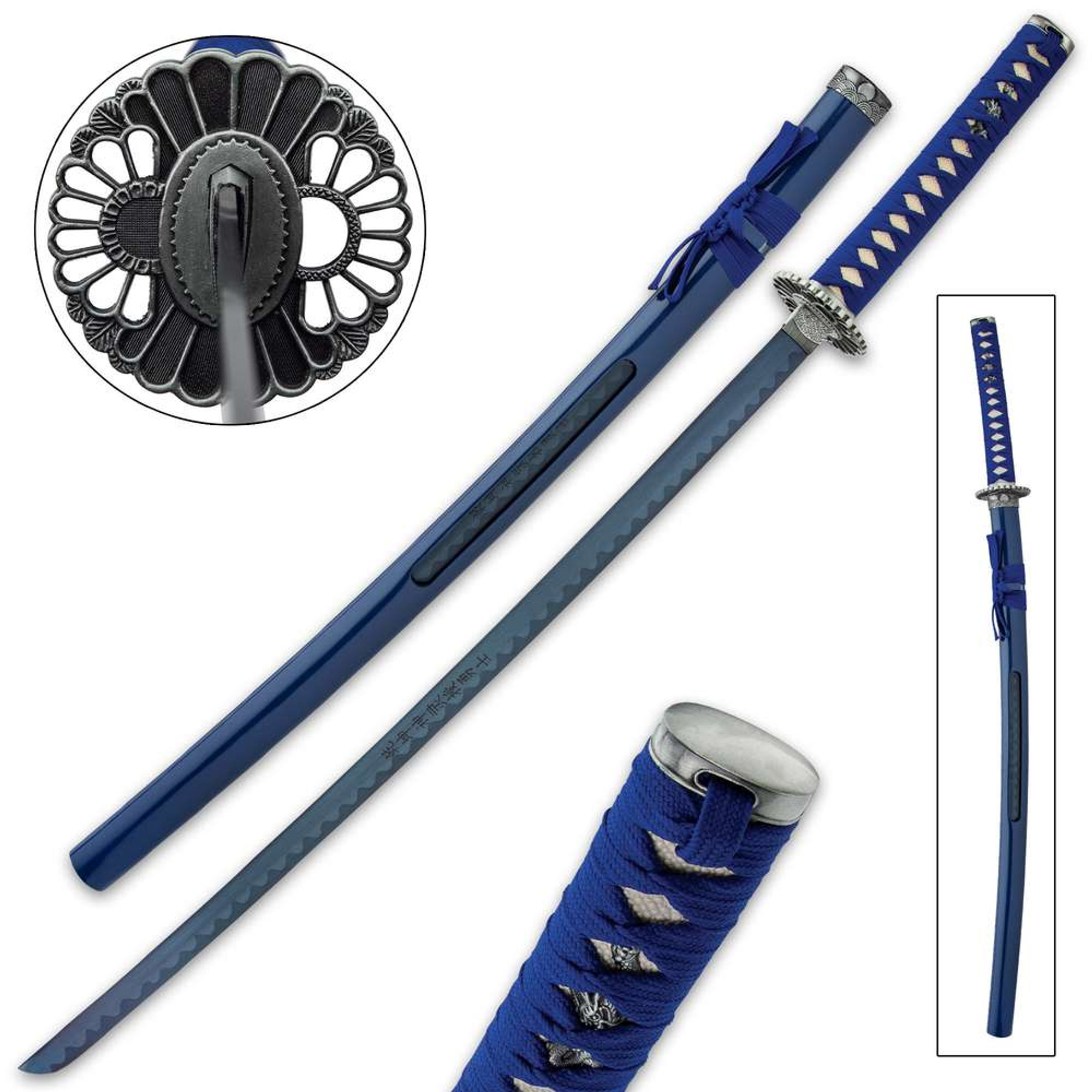 Samurai Blue Warrior Katana And Open Scabbard