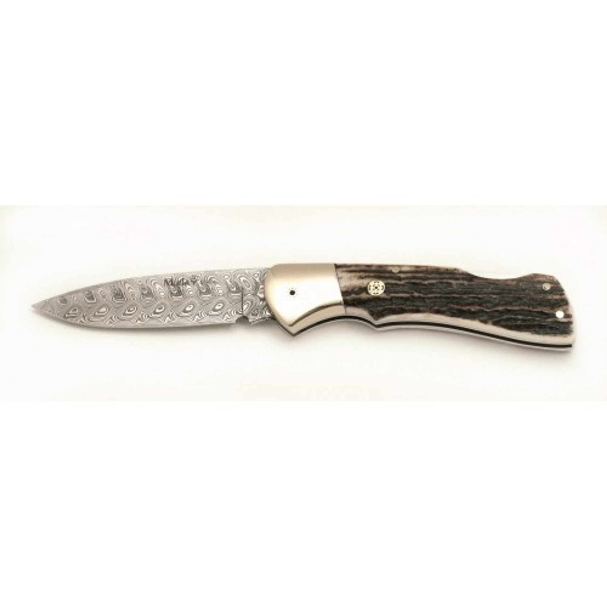 MUELA BX-8A-DAM, Damascus, 3-1/2" Folding Blade Knife, Deer Horn Handle
