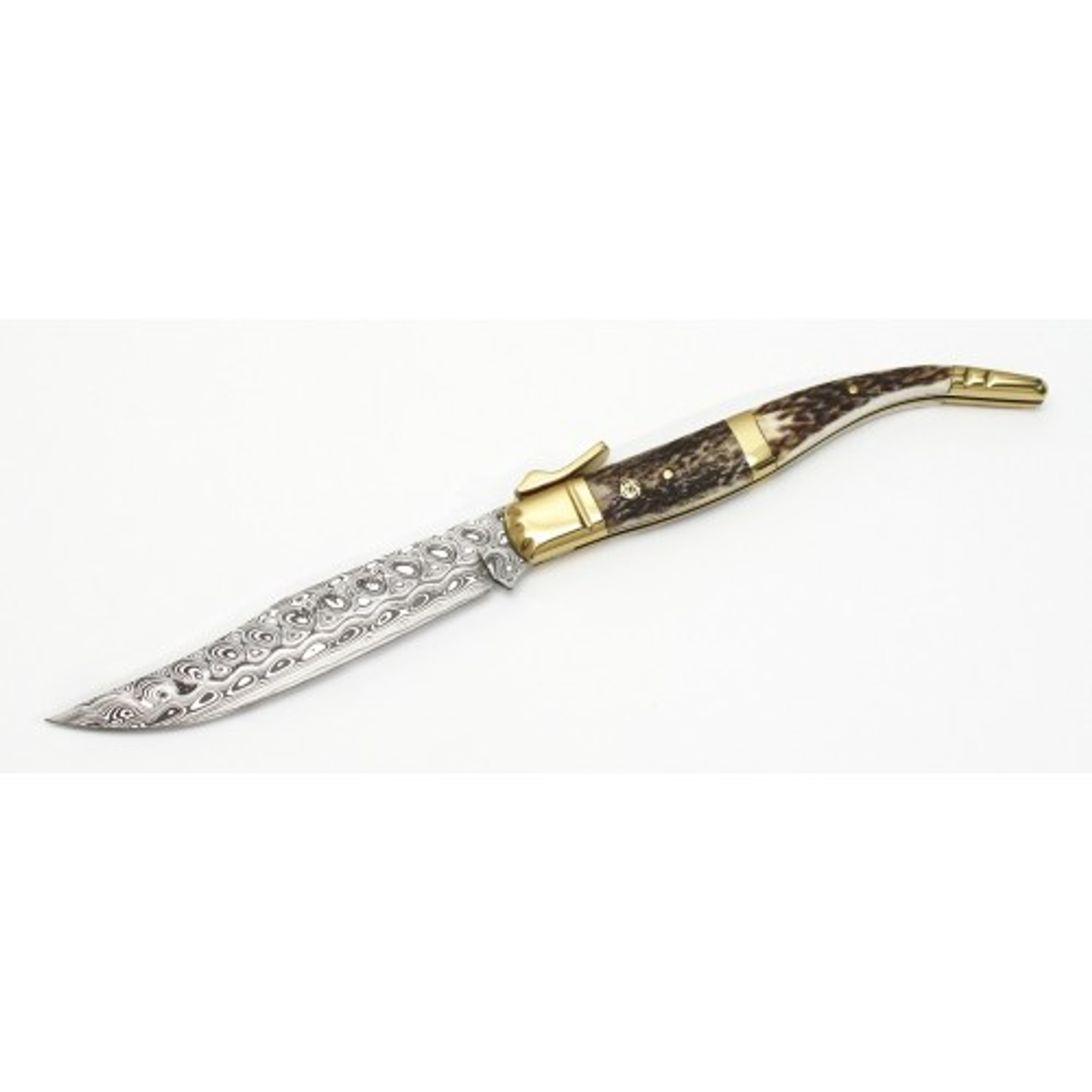 MUELA CURRO-ADAM, Damascus, 4-7/8" Folding Blade Knife, Deer Horn Handle