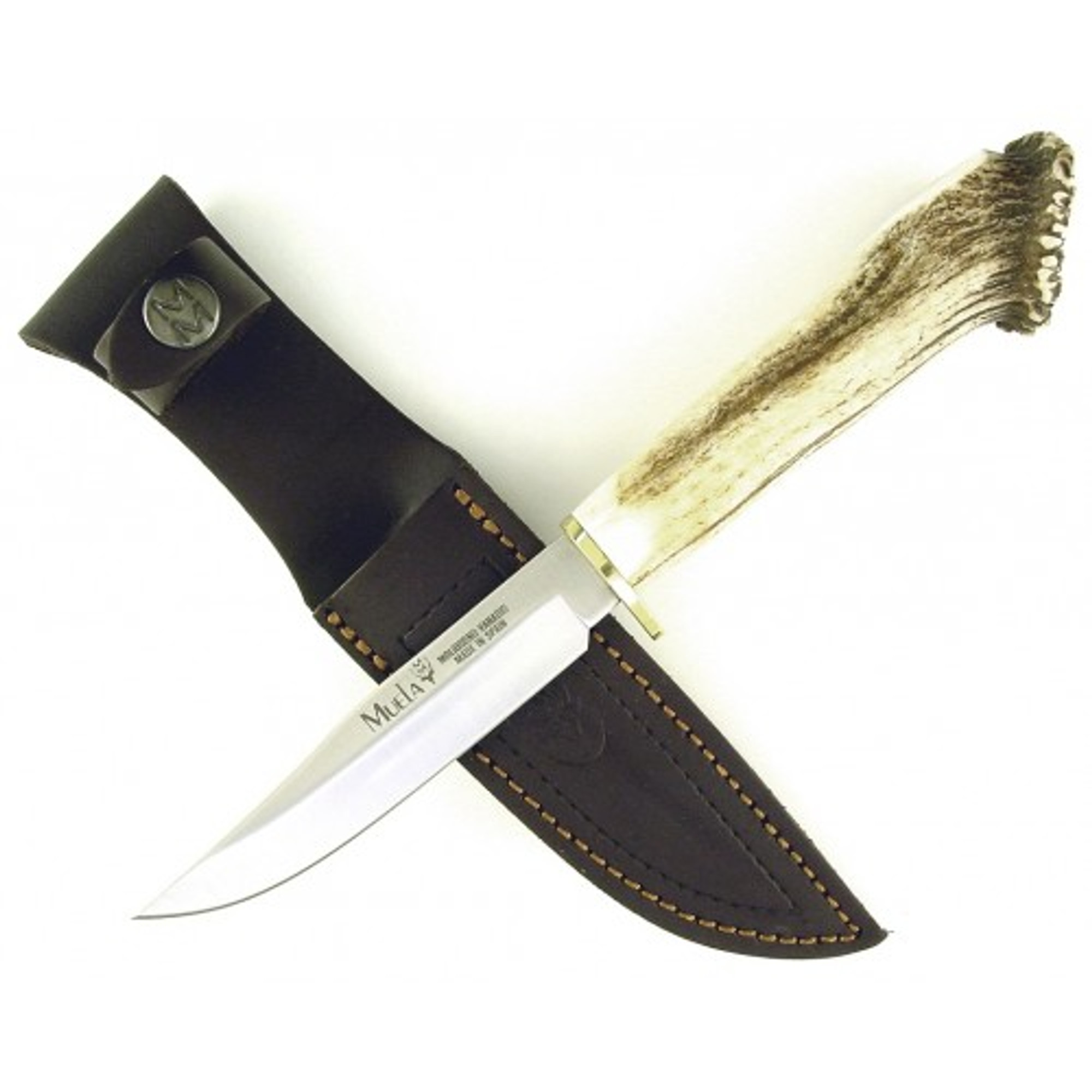 MUELA GRED-12S, X50CrMoV15, 4-5/8" Fixed Blade Hunting Knife, Crown Deer Horn Handle