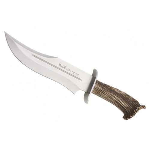 MUELA LOBO-23S, X50CrMoV15, 9-1/6" Fixed Blade Hunting Knife, Crown Deer Horn Handle