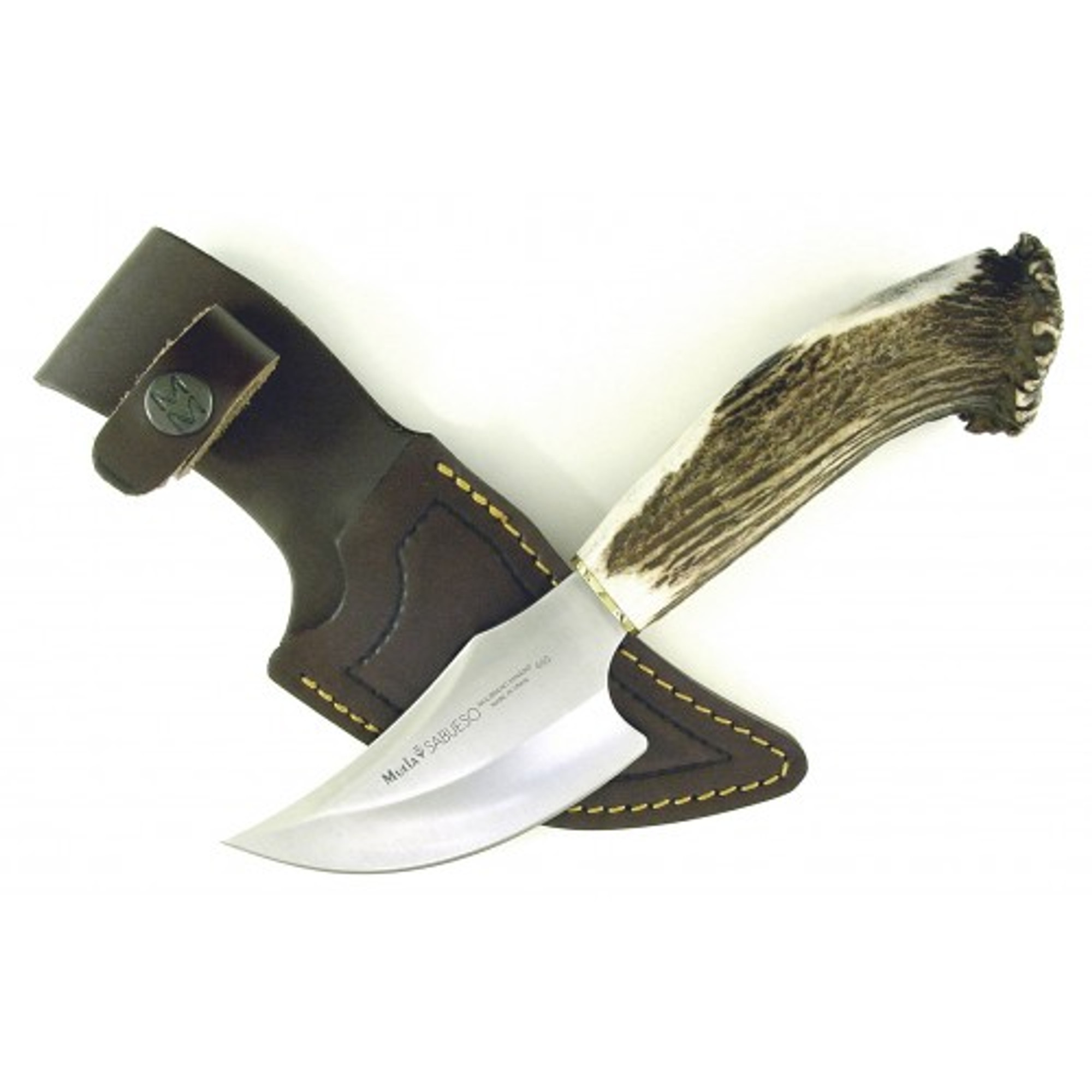 MUELA SABUESO-11S, X50CrMoV15, 4-3/8" Fixed Blade Hunting Knife, Crown Deer Horn Handle
