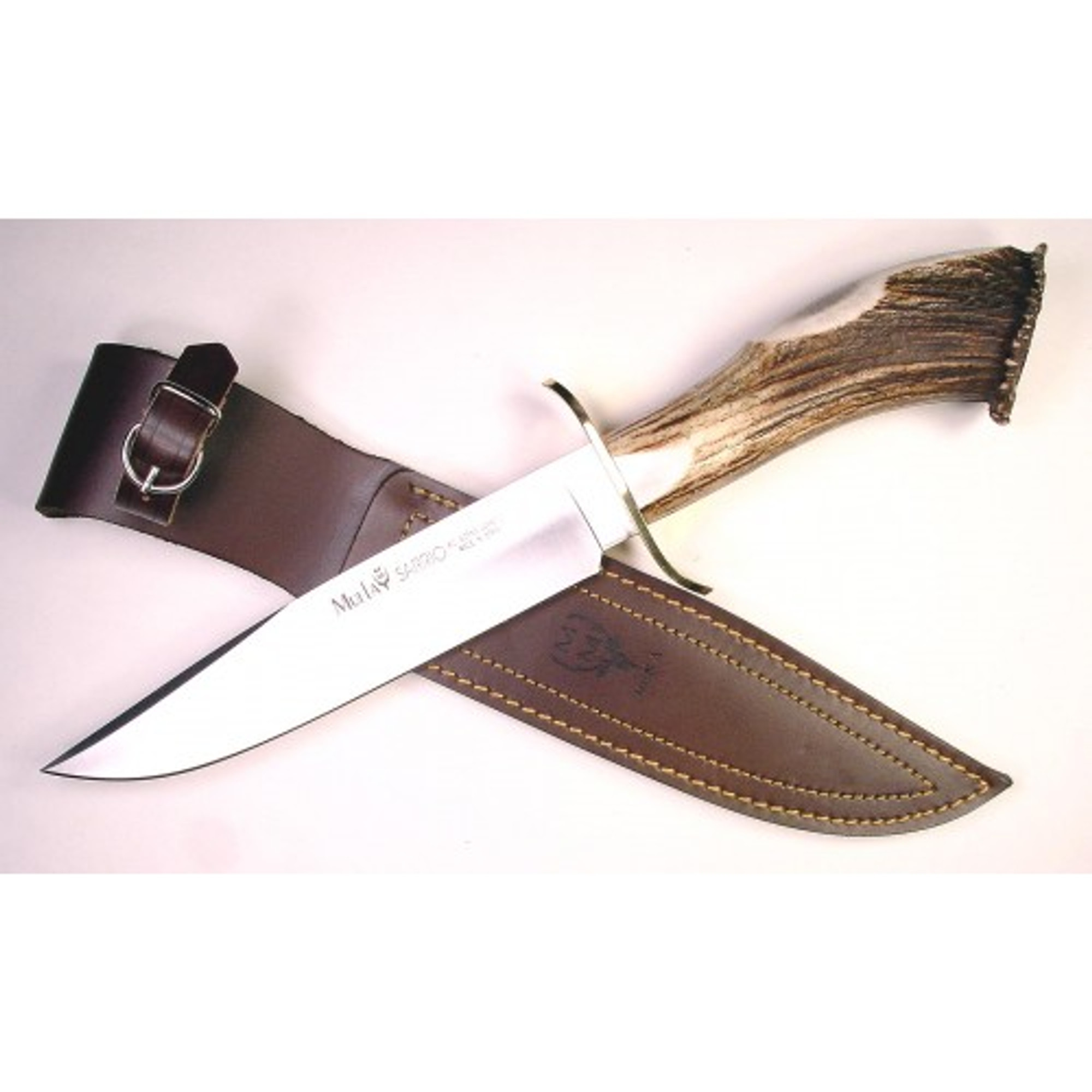 MUELA SARRIO-19S, X50CrMoV15, 7-1/4" Fixed Blade Hunting Knife, Crown Deer Horn Handle