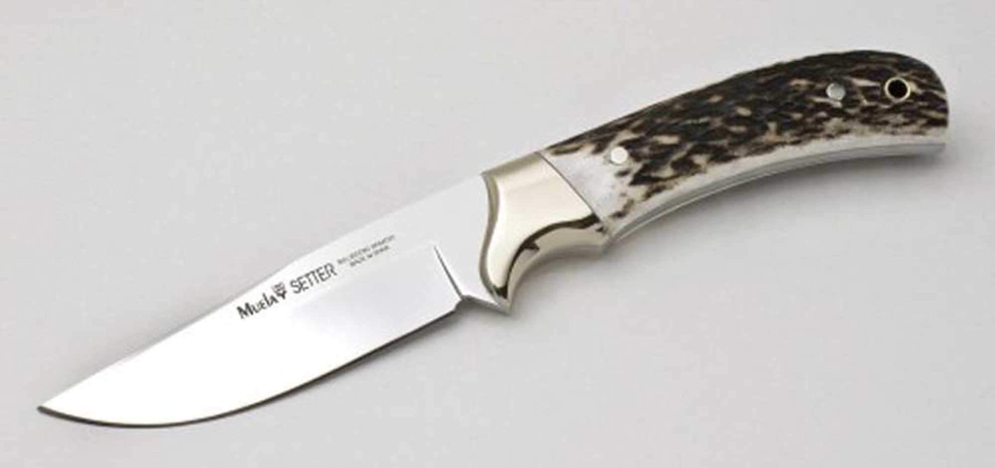 MUELA SETTER-11A, X50CrMoV15, 4-3/8" Fixed Blade Hunting Knife, Deer Horn Handle