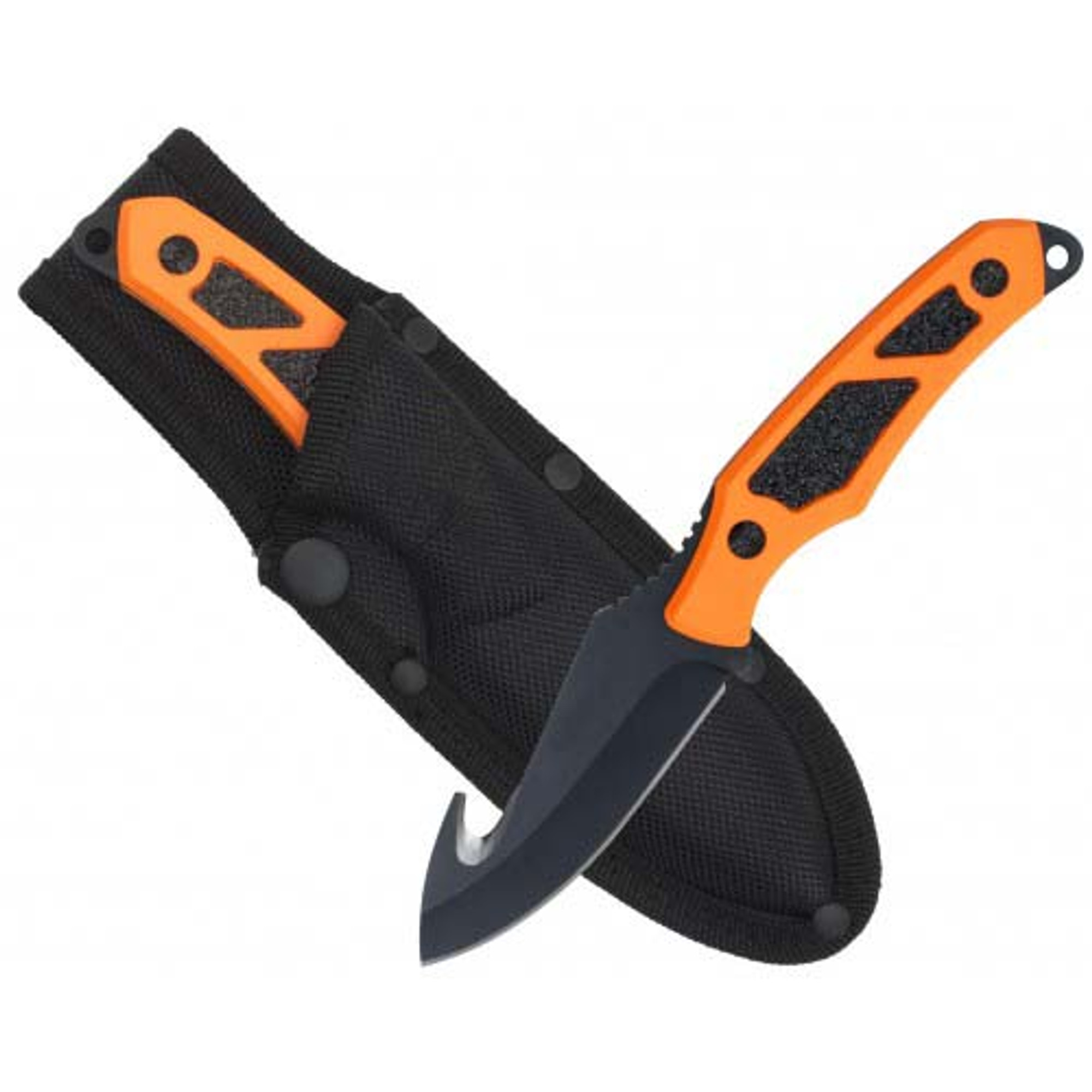 RUKO RUK0155BZ, 440A, 3-1/2" Fixed Gut Hook Blade Knife, Blaze Orange Aluminum Handle w/Grip tape Inserts, boxed