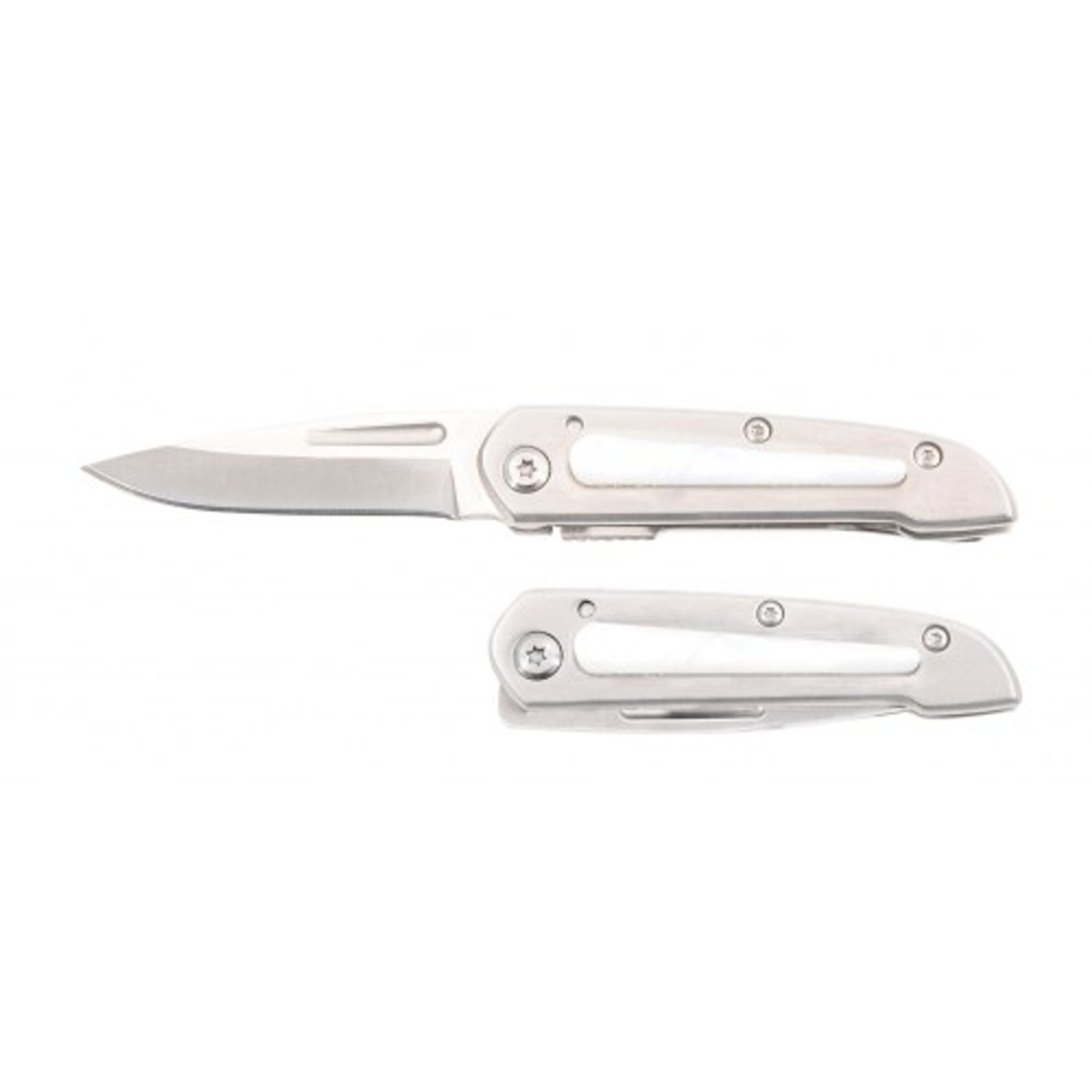 RUKO RUK0170WP, 440A, 2-1/4" Folding Blade Pocket Knife, Stainless Steel Handle w/White Pearl Acrylic Inlay, boxed