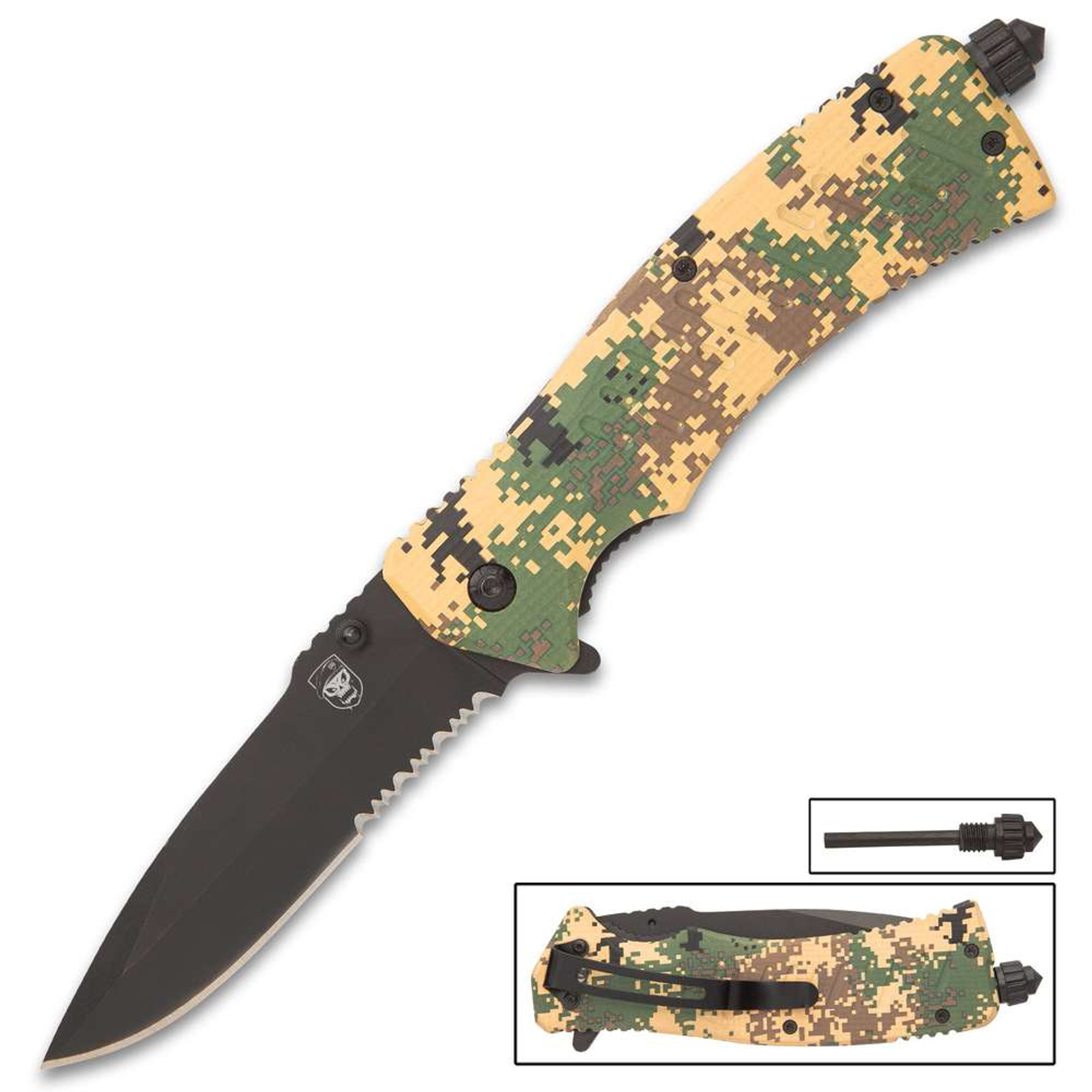 SOA Camo Field Pocket Knife w/Firestarter