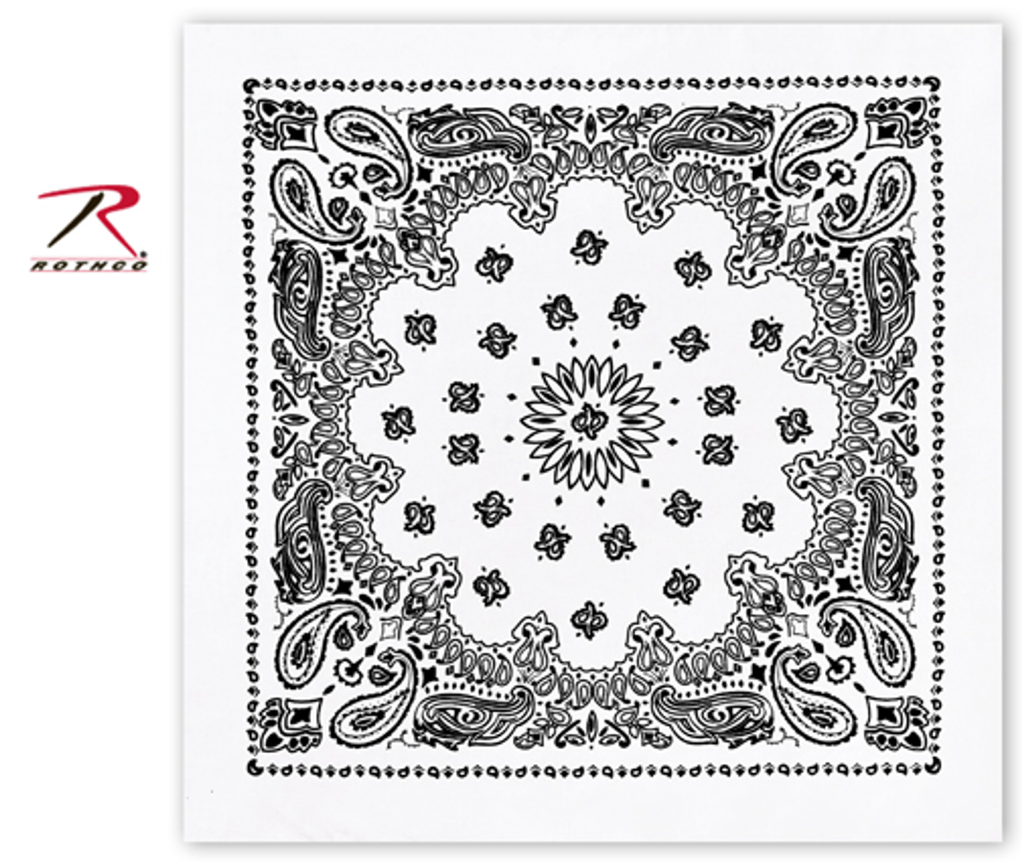 Rothco Trainmen Paisley Bandana - 22" X 22" - White w/Black Markings