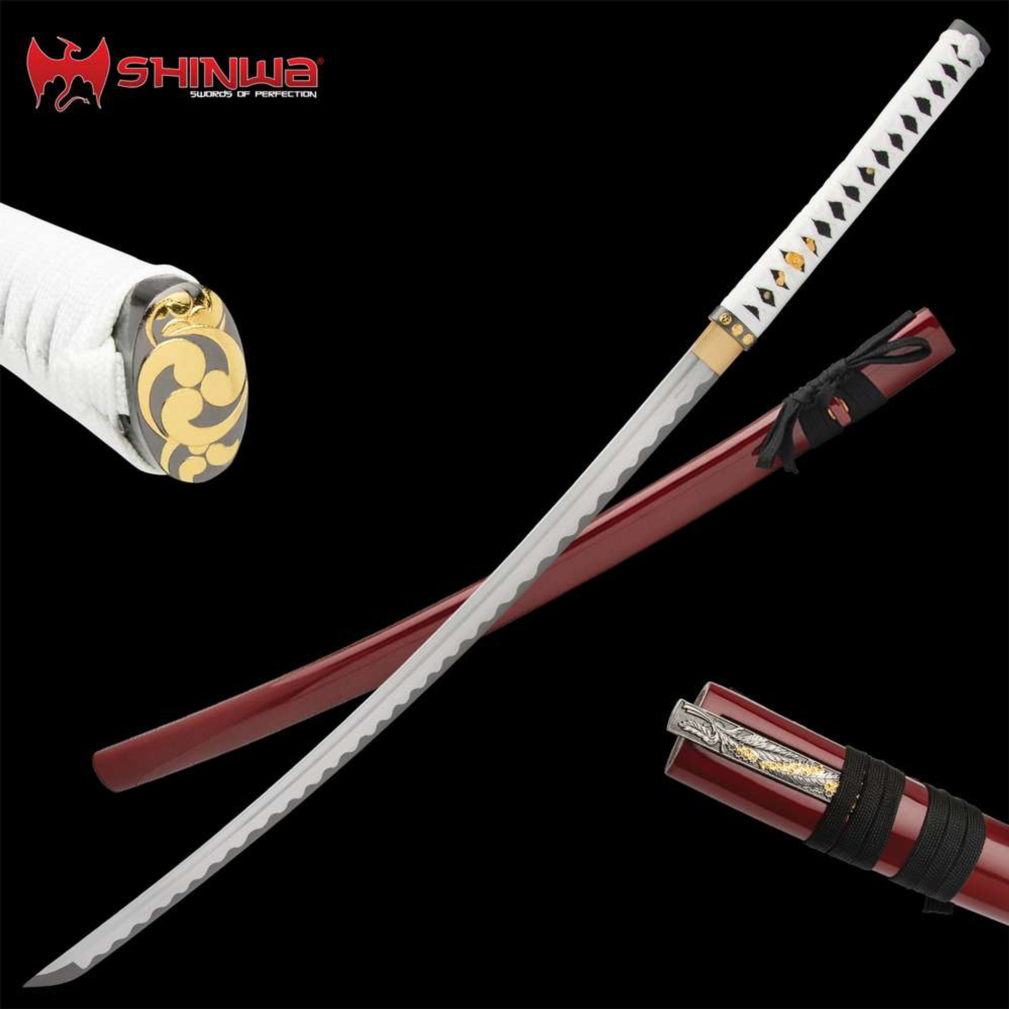 Shinwa Crimson Hariken Katana With Knife And Scabbard