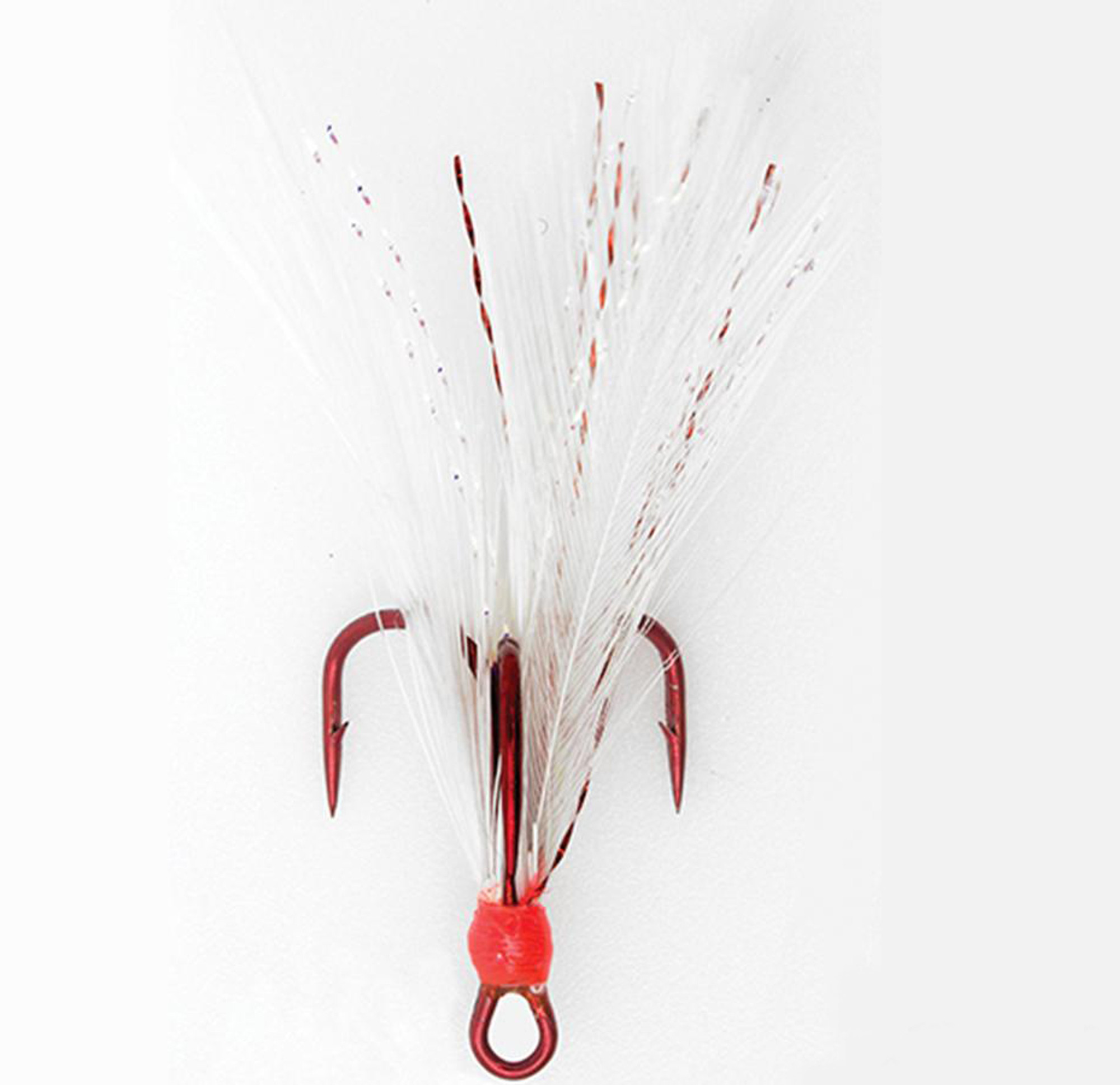 Mustad Dressed Treble with Red Hook and White Feathers
