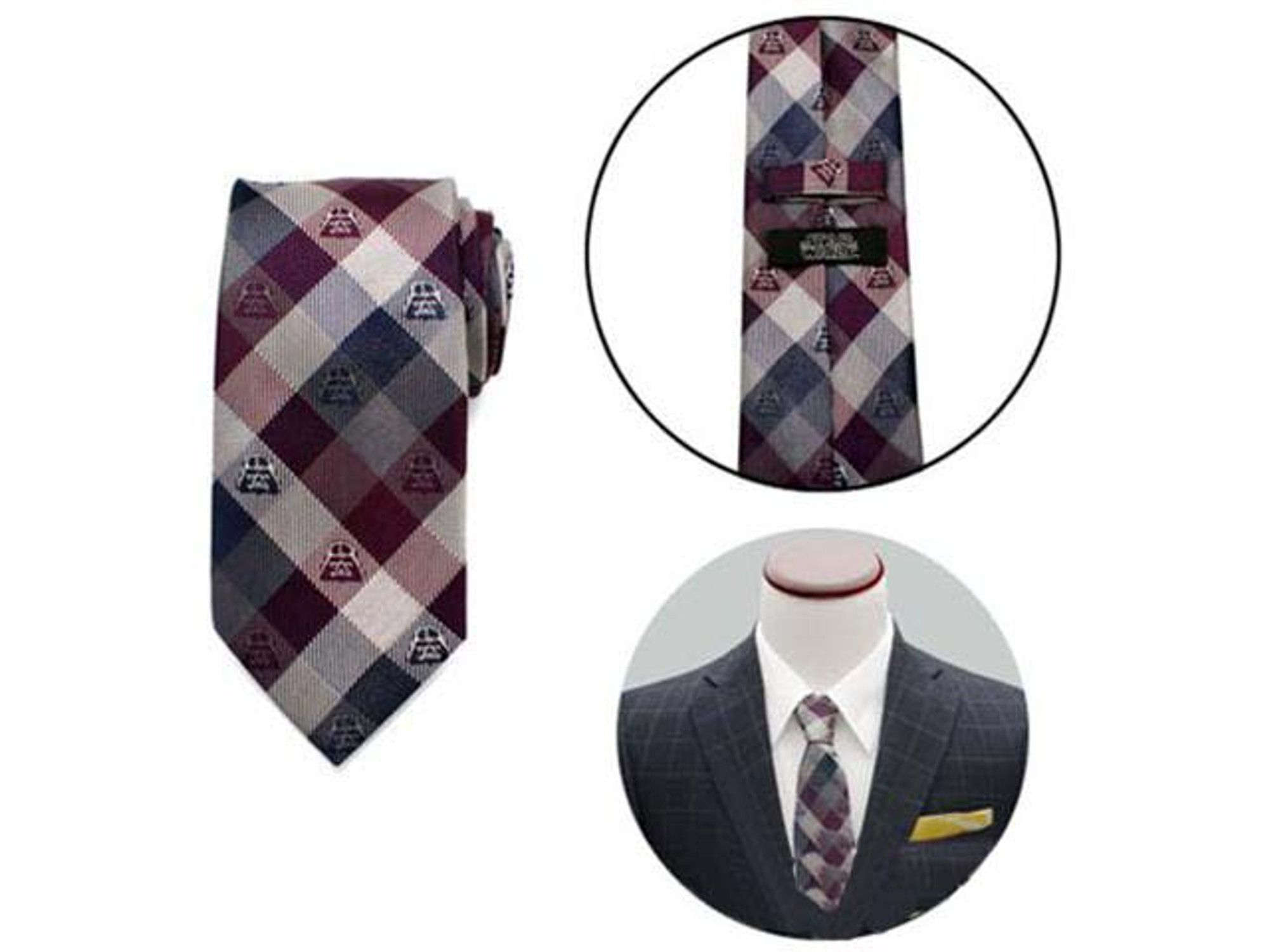 Star Wars Darth Vader Plum Modern Plaid Mens Silk Tie