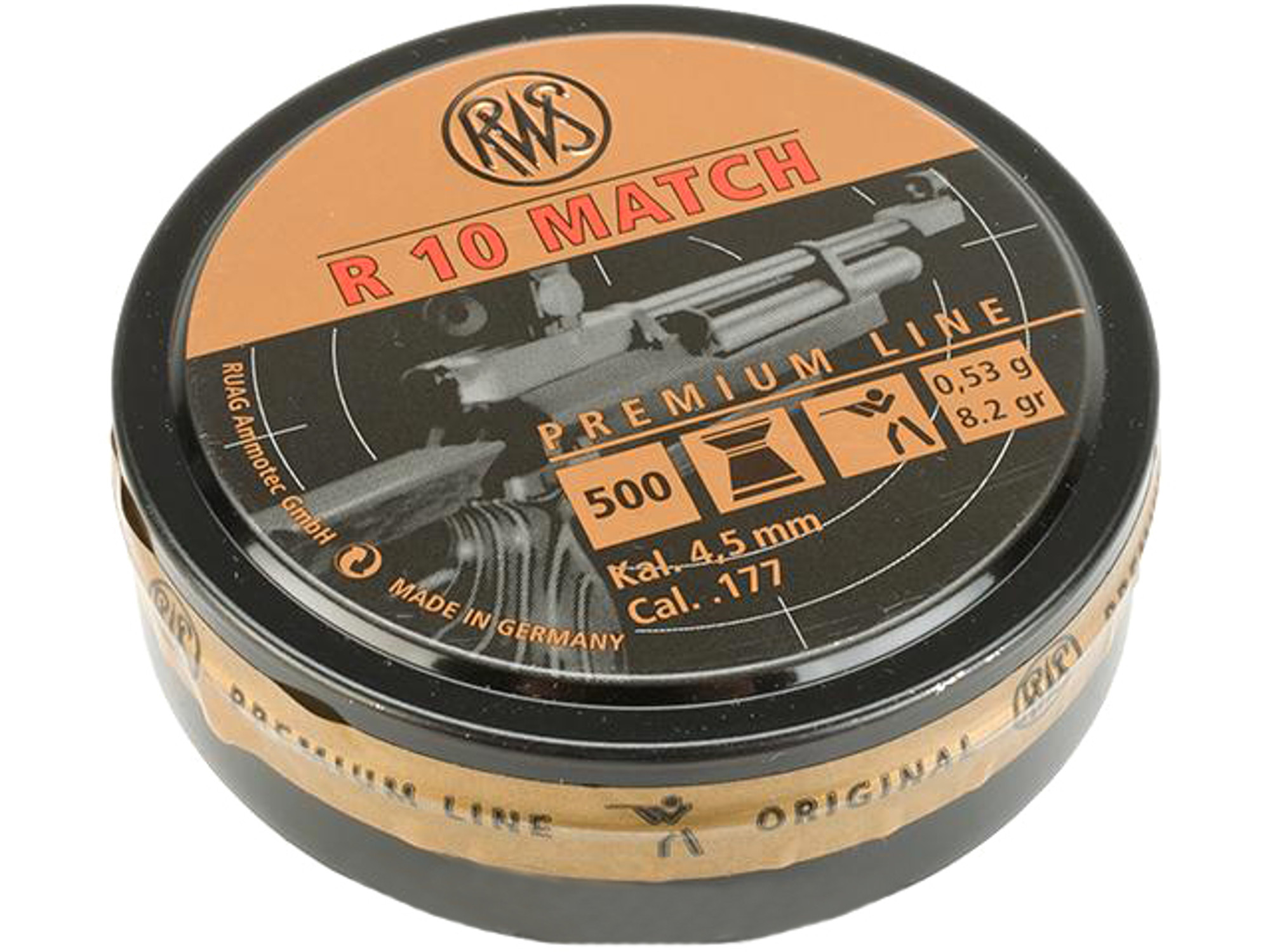 RWS R10 Match Premium 4.49mm 8.2 Grain Wadcutter Pellets - 500 count