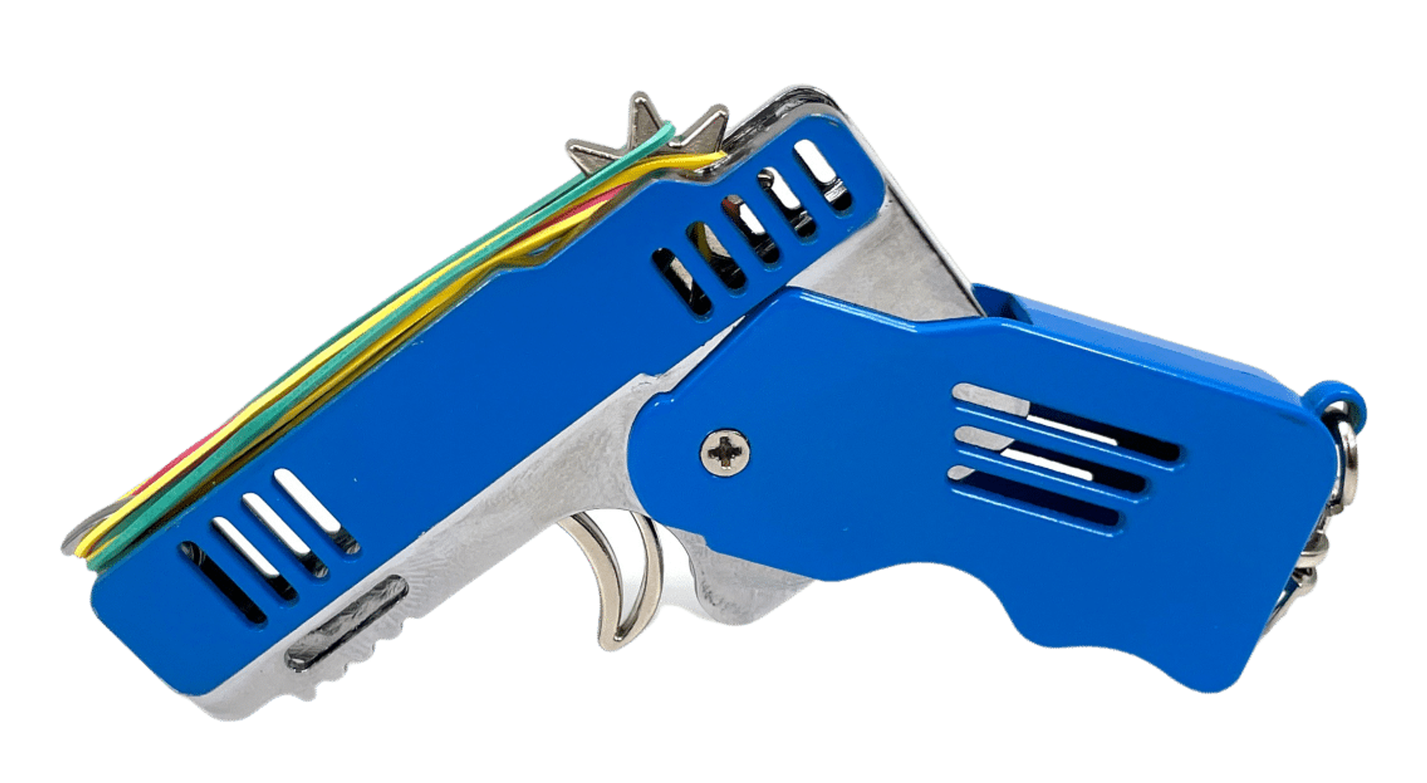 Rubber Band Gun Key Chain Blue W/ Target