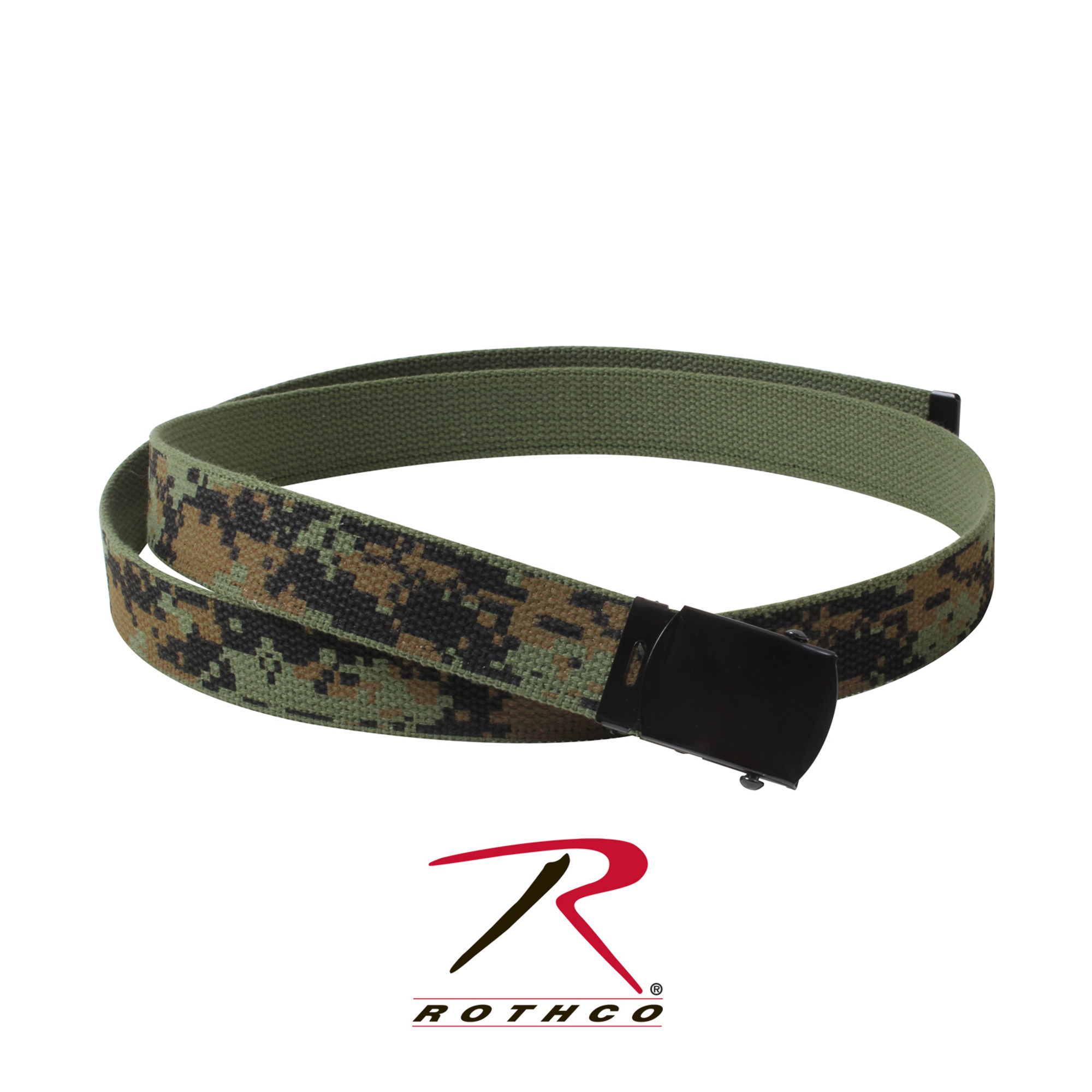 Rothco Camo Reversible Web Belt - Woodland Digital/Olive Drab - 54"