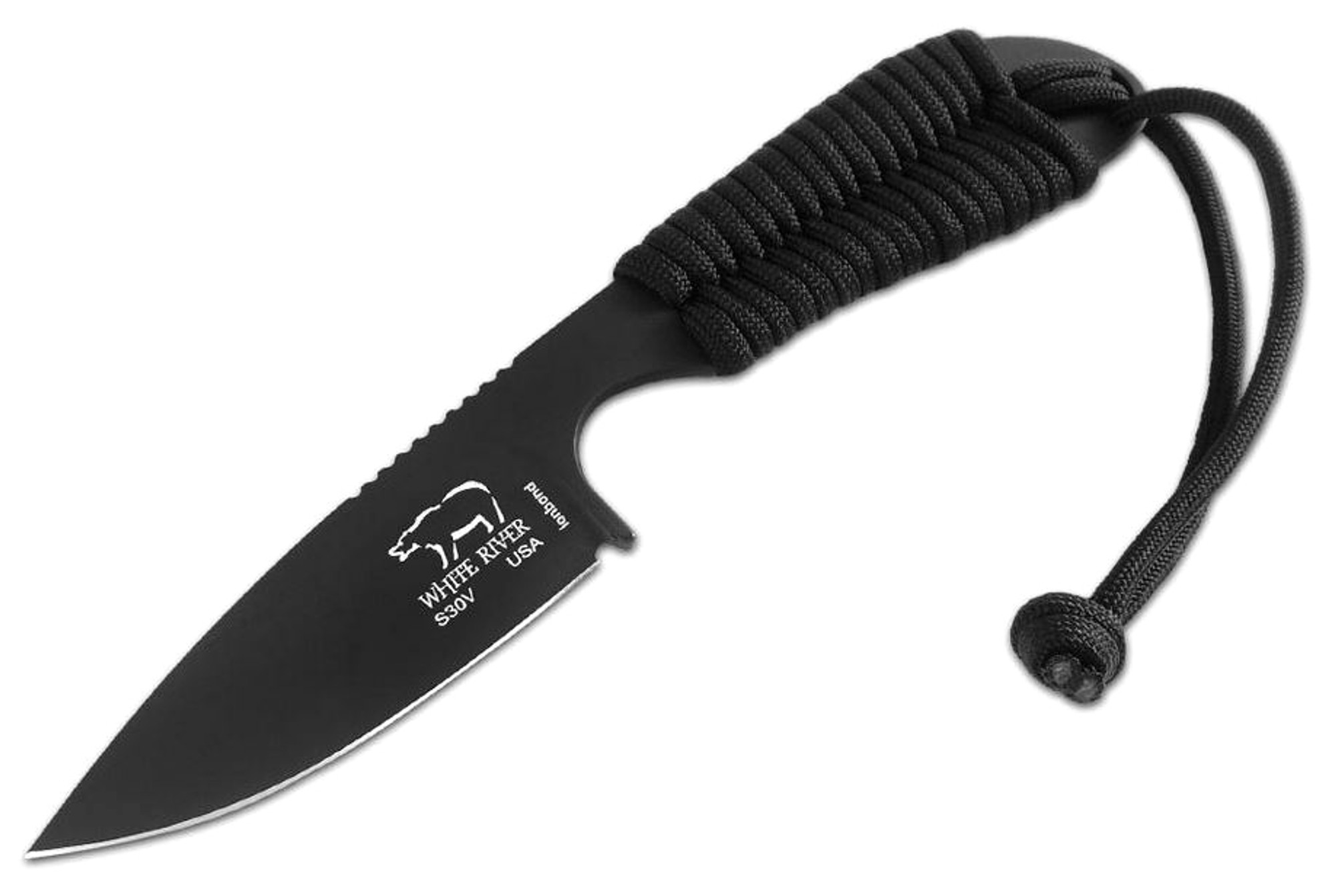 White River M1 Backpacker Fixed Blade Knife, S35VN Black, Olive Cord, Kydex Sheath