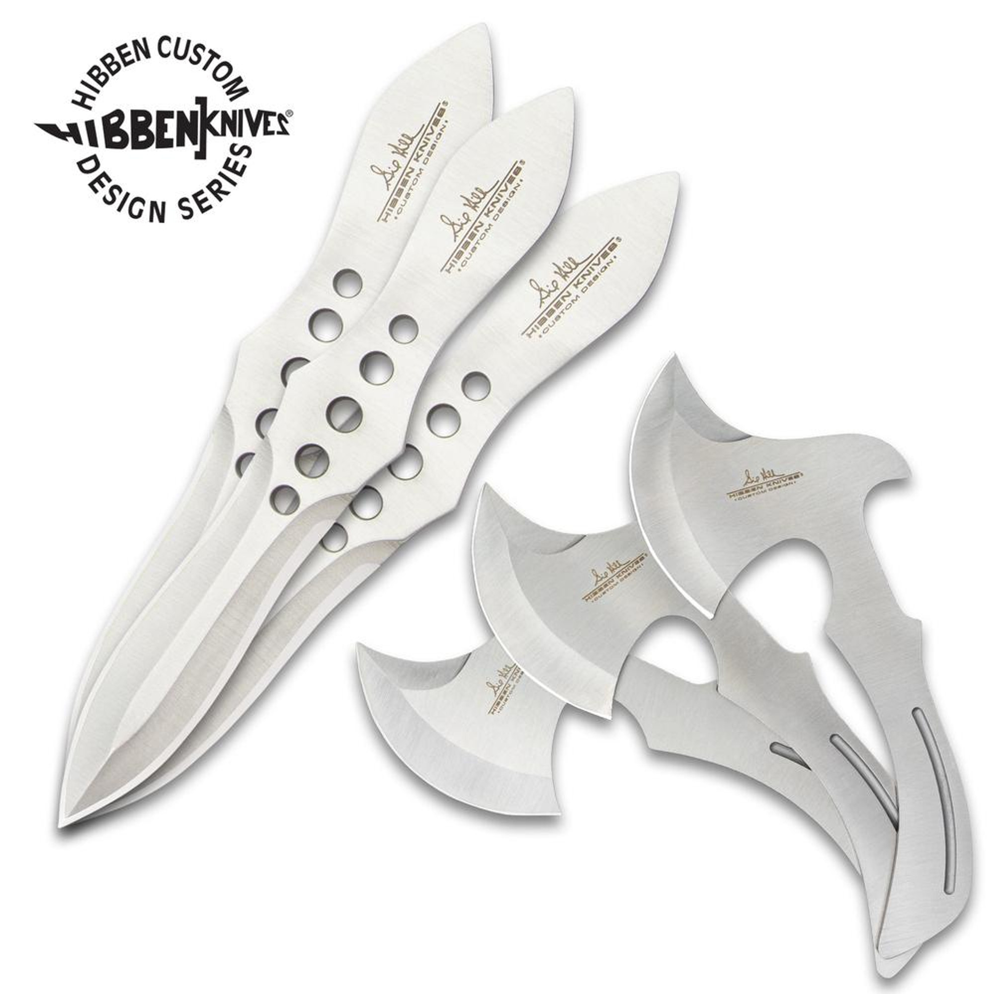 Hibben Throwing Axe And Knife Set - One-Piece 3Cr13 Stainless Steel Construction, Nylon Belt Sheath, Six Throwers Total