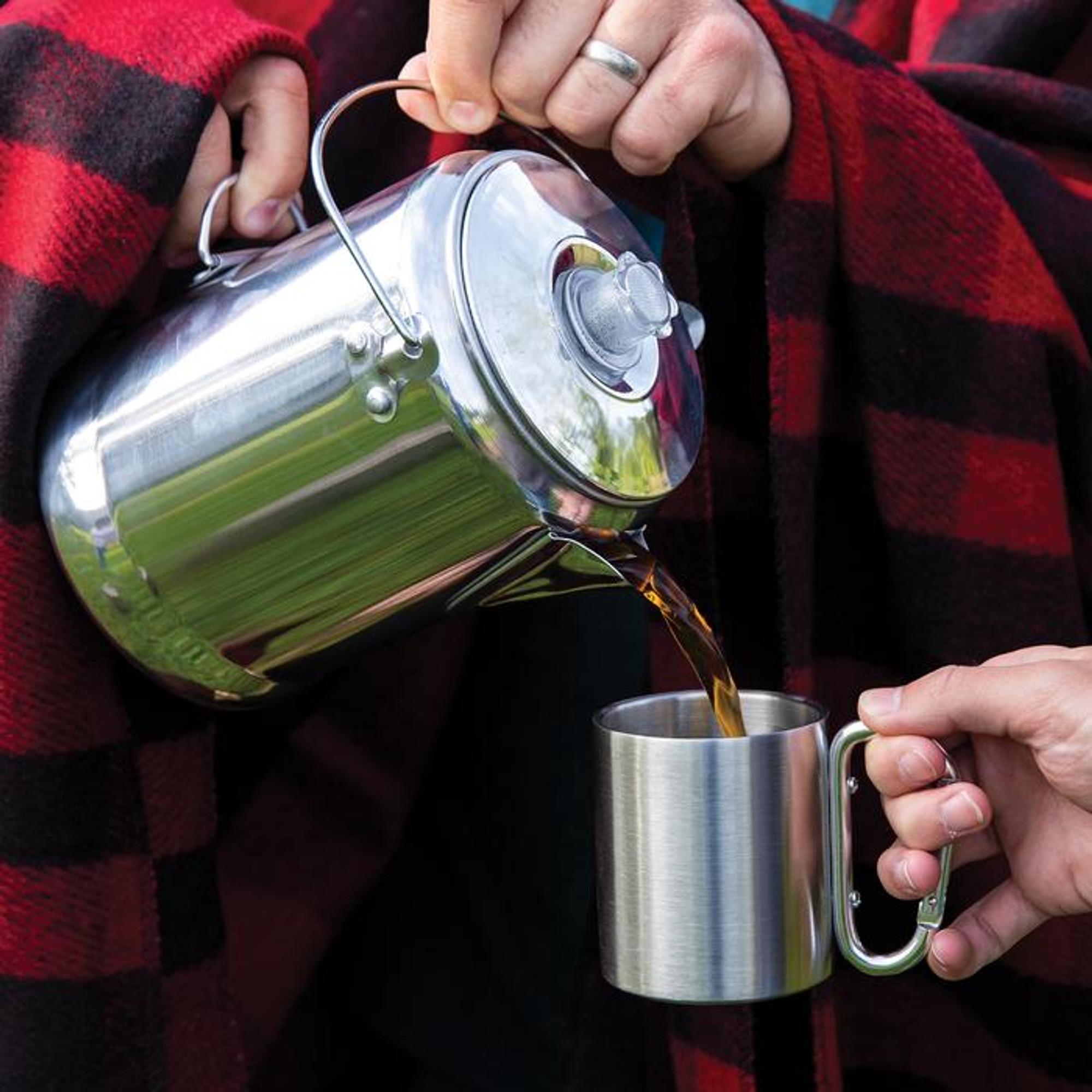 Coffee Percolator And Mugs Kit - Perfect For Camping, Sturdy Construction, Rust-Resistant