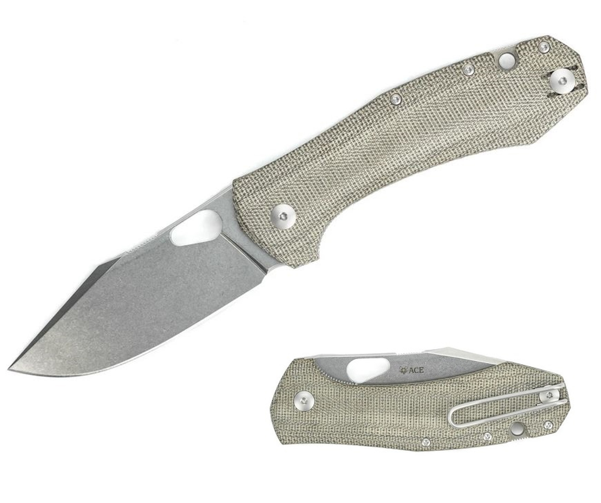 GiantMouse ACE Grand Folding Knife, Elmax Steel, Micarta Steel, GMGRANDGRN