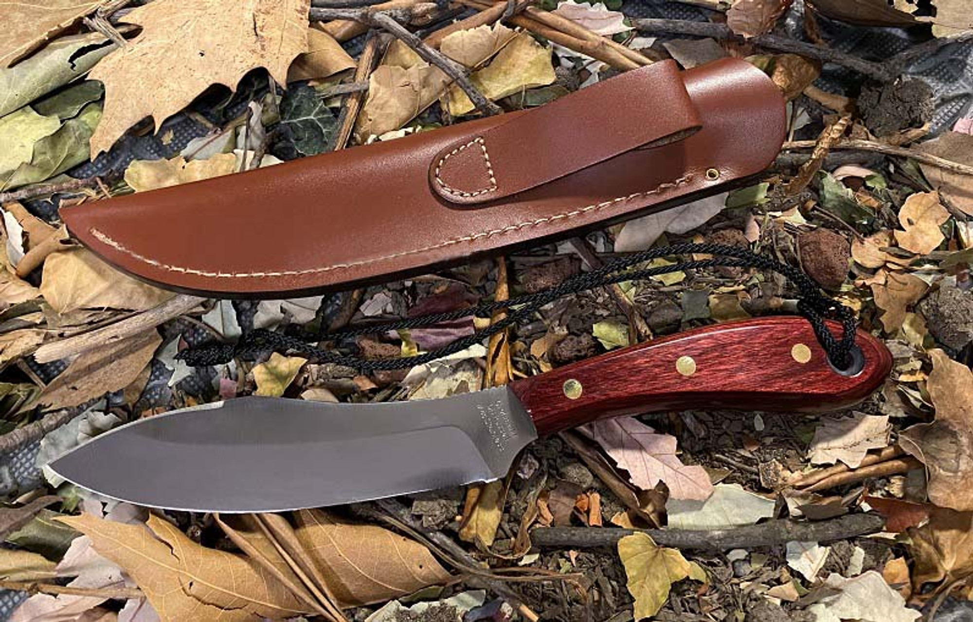 Grohmann X4S Survival Knife Stainless Steel, Xtra Resinwood w/ Leather Sheath