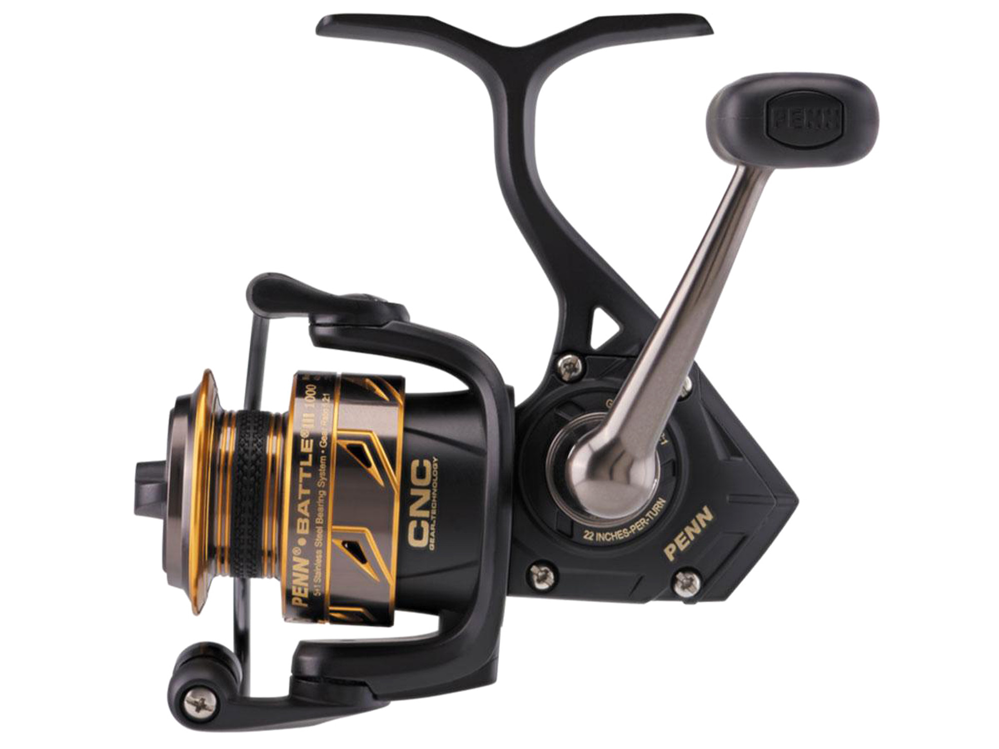 Penn Battle III Ambidextrous Reversible Spinning Fishing Reel (Model: Black Gold / BTLIII1000)