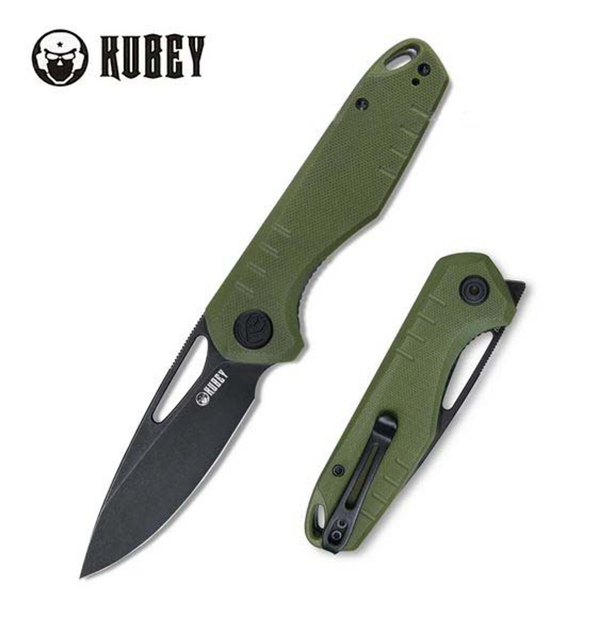 Kubey Flipper Folding Knife, D2 Black SW, G10 Green, KU324C