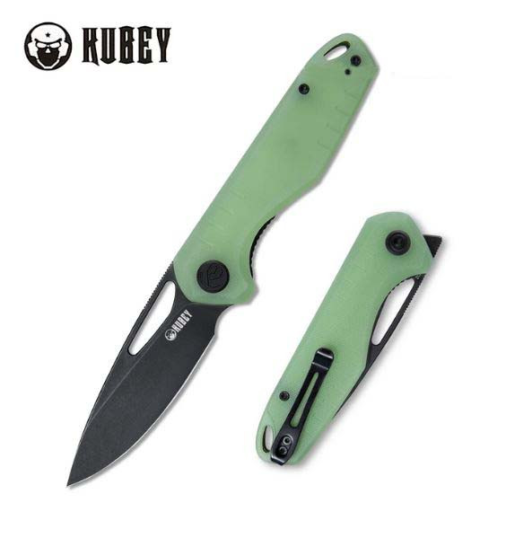 Kubey Flipper Folding Knife, D2 Black SW, G10 Jade, KU324B