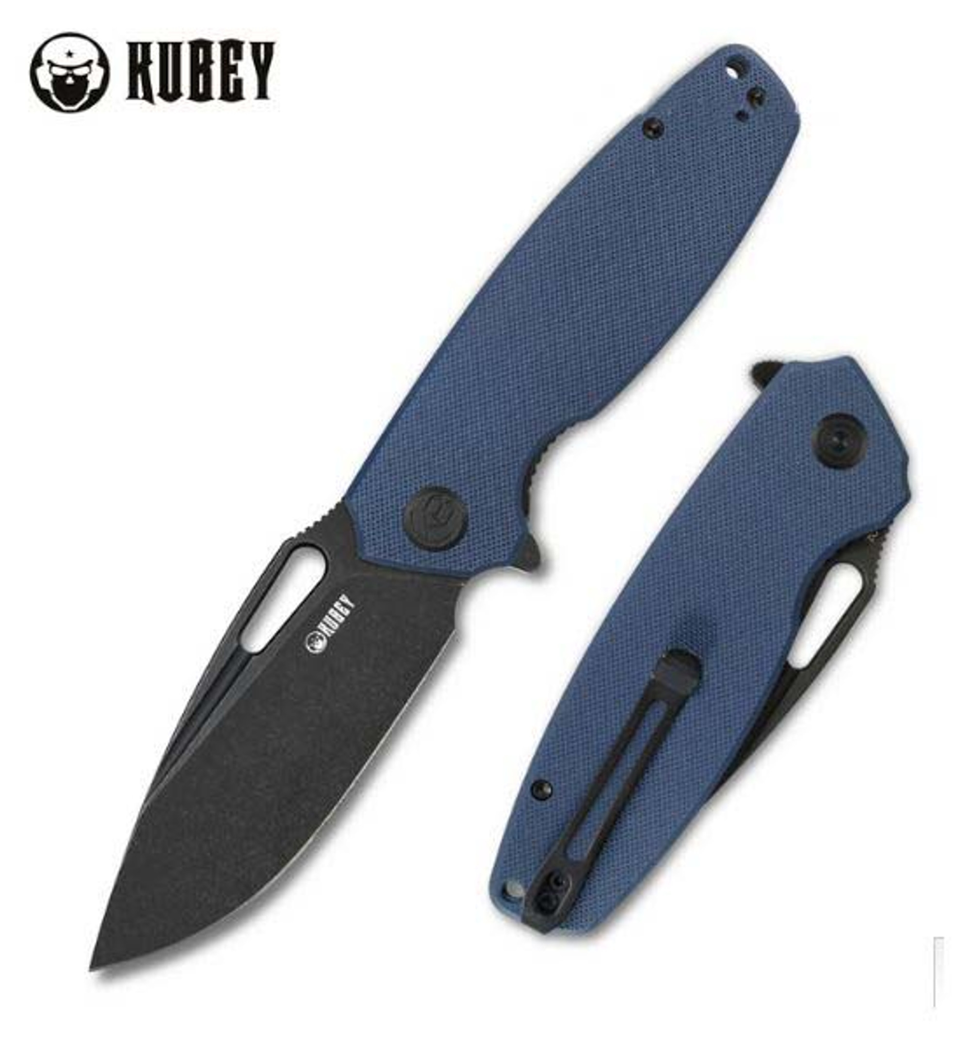 Kubey Flipper Folding Knife, D2 Black SW, G10 Blue, KU322F