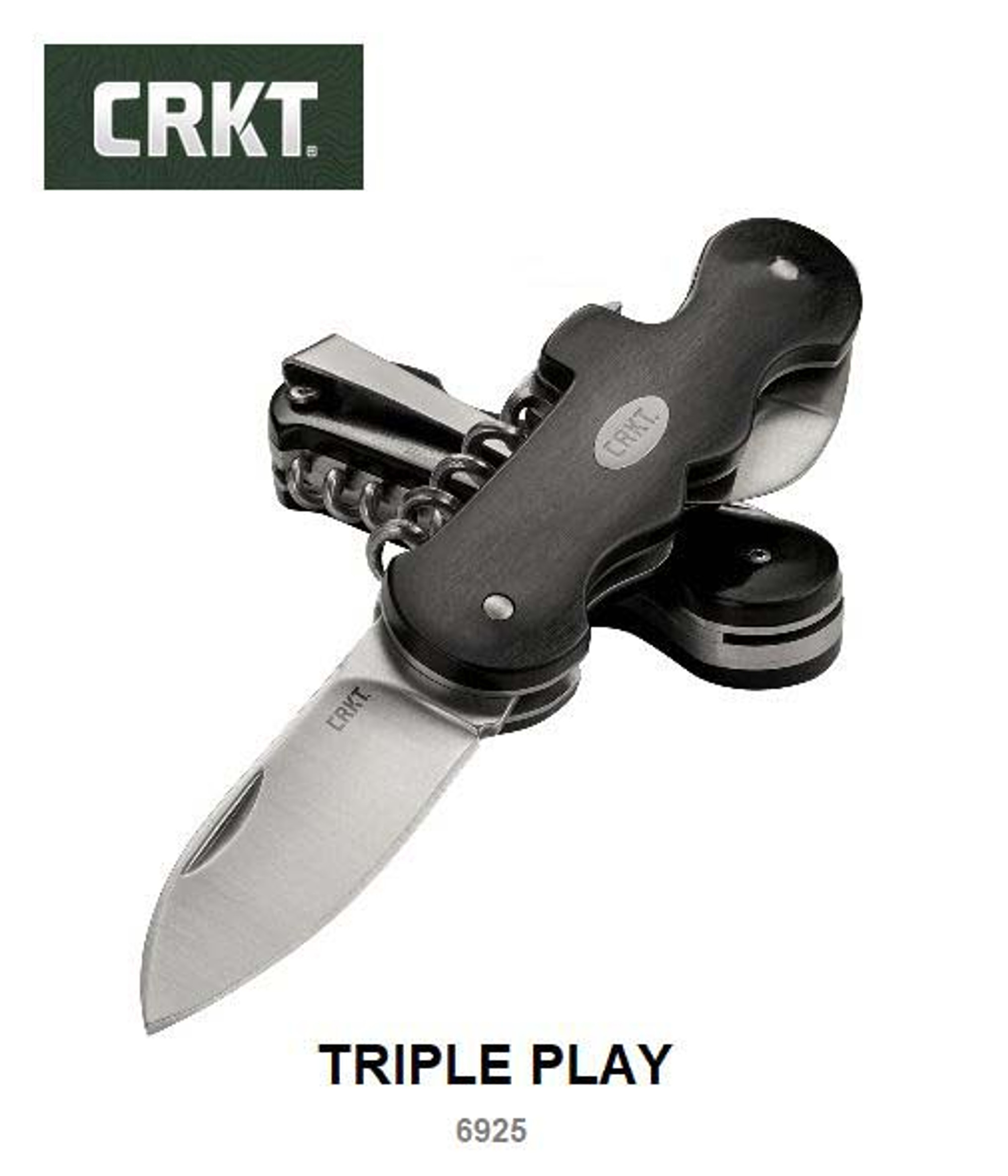 CRKT Triple Play Slipjoint Folding Knife Multitool, Pakkawood Handle, CRKT6925