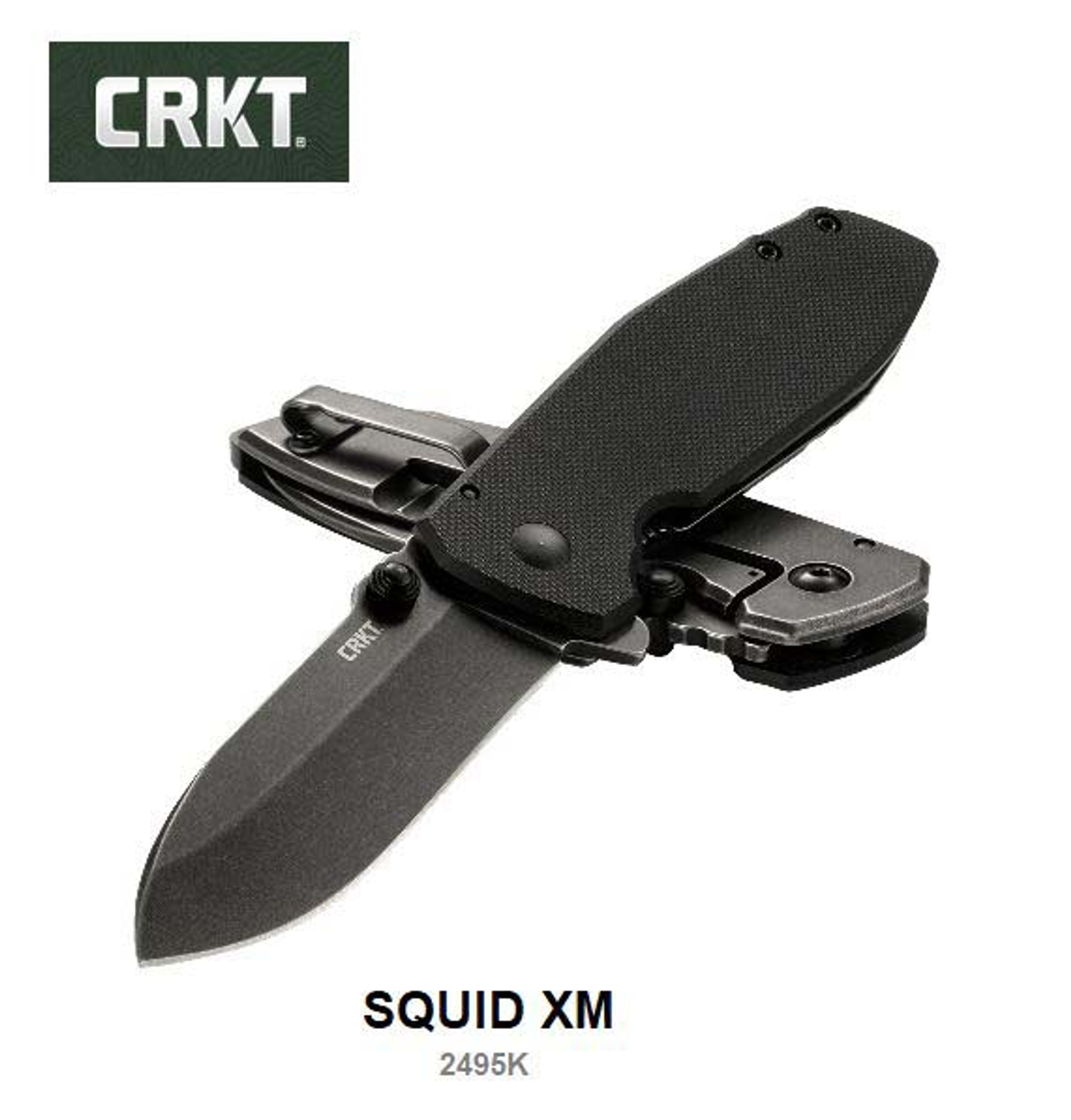 CRKT Squid XM Flipper Framelock Knife, Assisted Opening, D2 Black, G10 Black, CRKT2495K