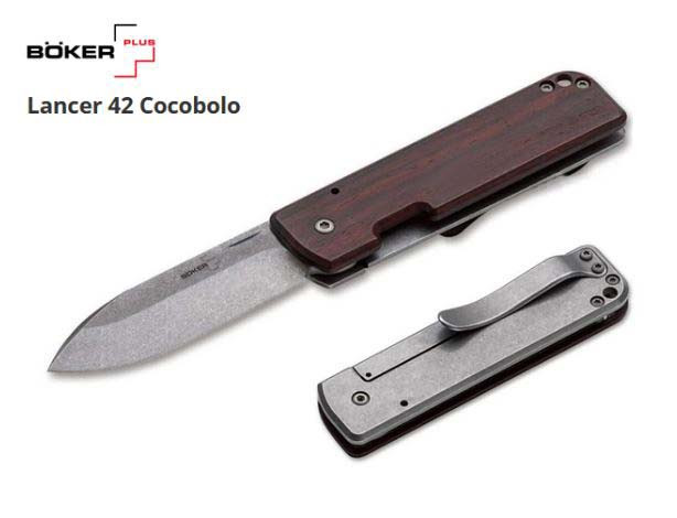 Boker Lancer 42 Framelock Folding Knife, D2 Steel, Wood Handle, 01BO468