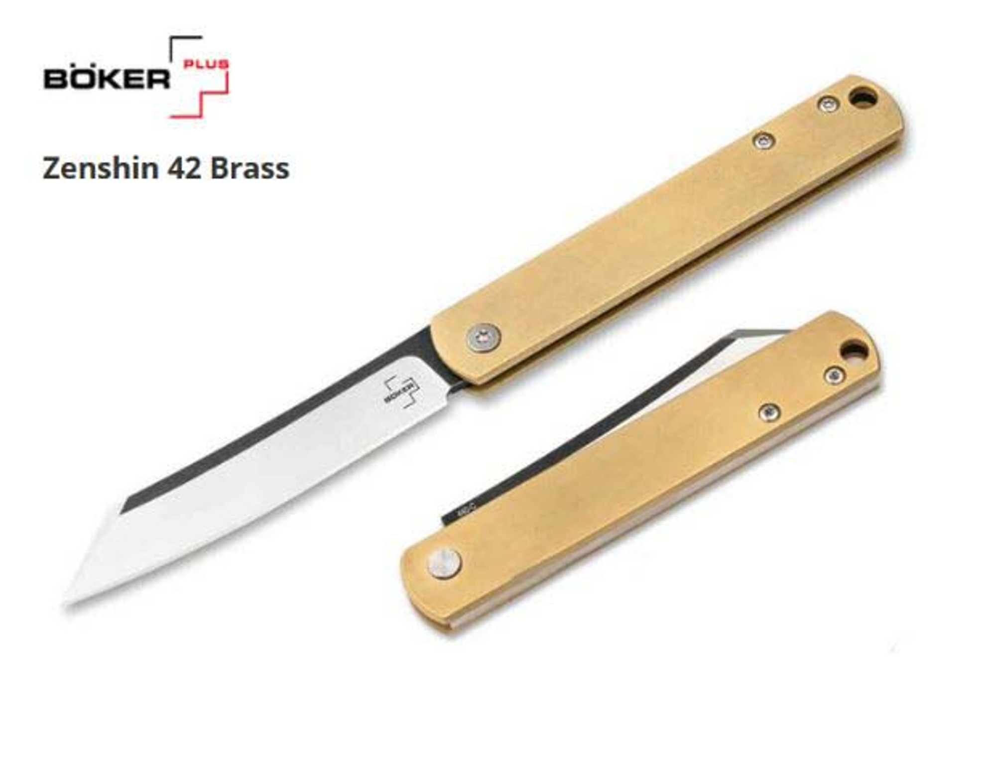 Boker Plus Zenshin 42 Slipjoint Folding Knife, 440C, Brass Handle, 01BO369