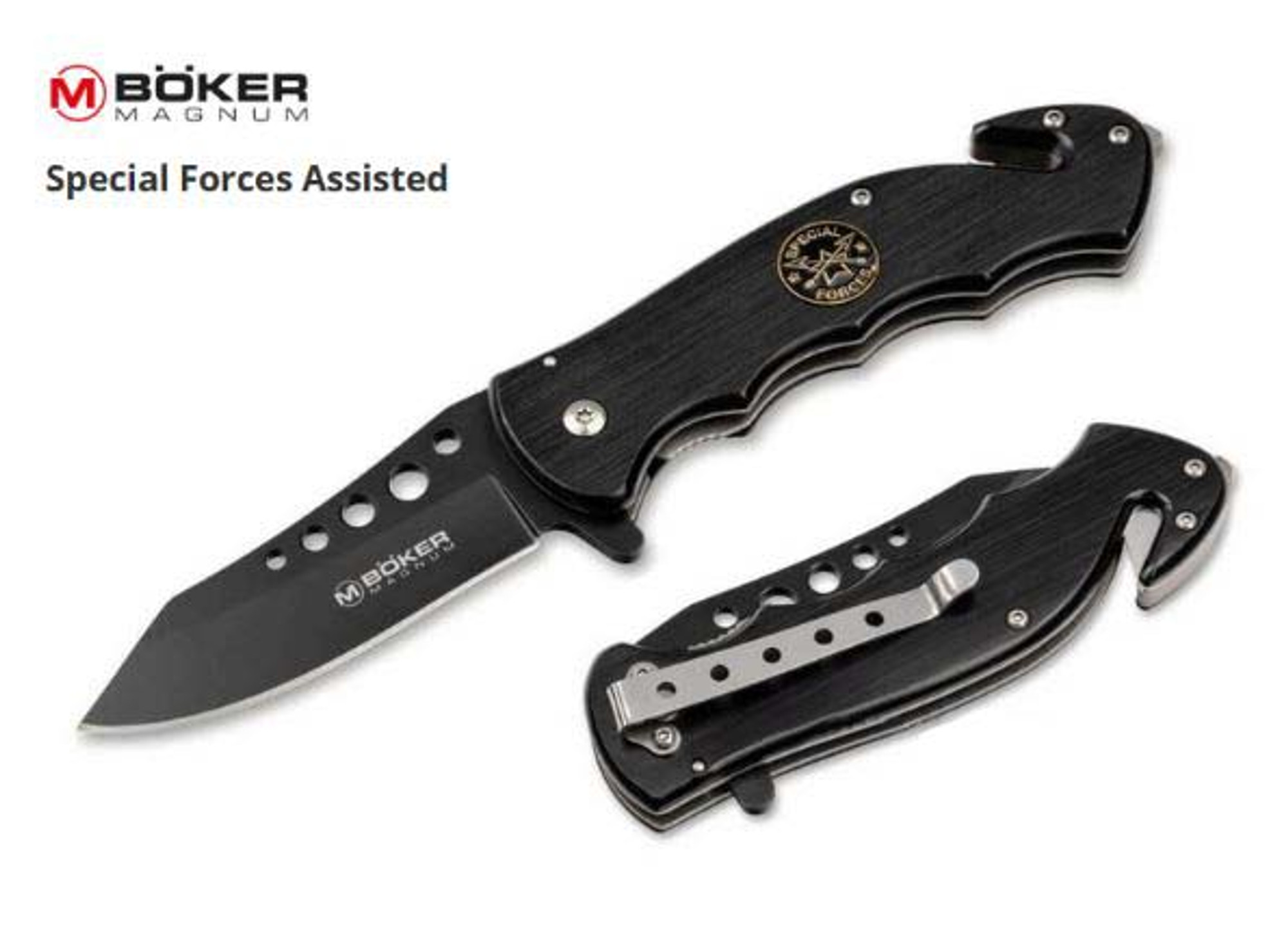 Boker Magnum Special Forces Flipper Folding Knife, Assisted Opening, Aluminum Black, 01MB858