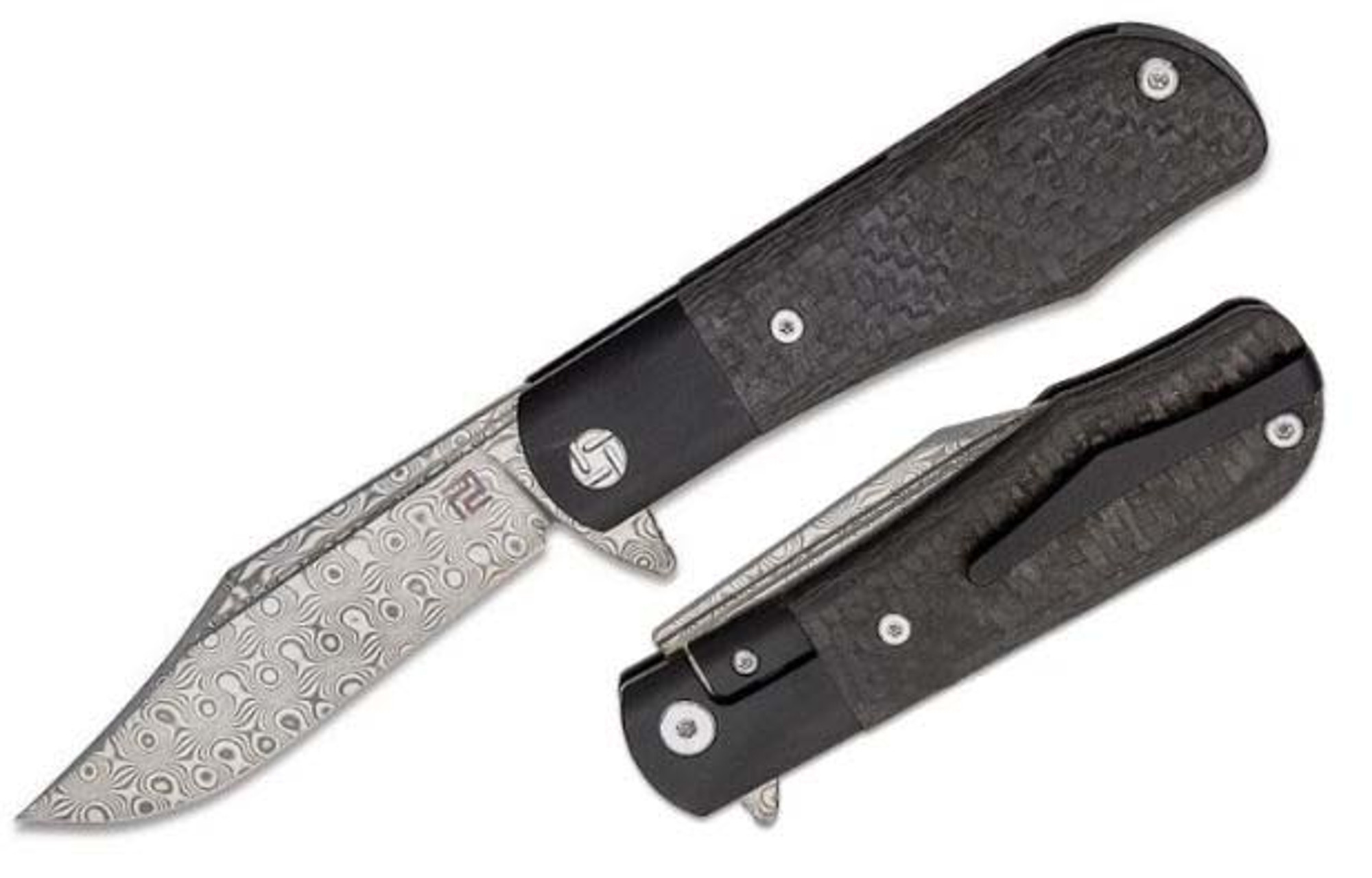 Artisan Cutlery Small Hyperion Flipper Folding Knife, Damascus, Titanium/Carbon Fiber, ATZ1834GSDBK