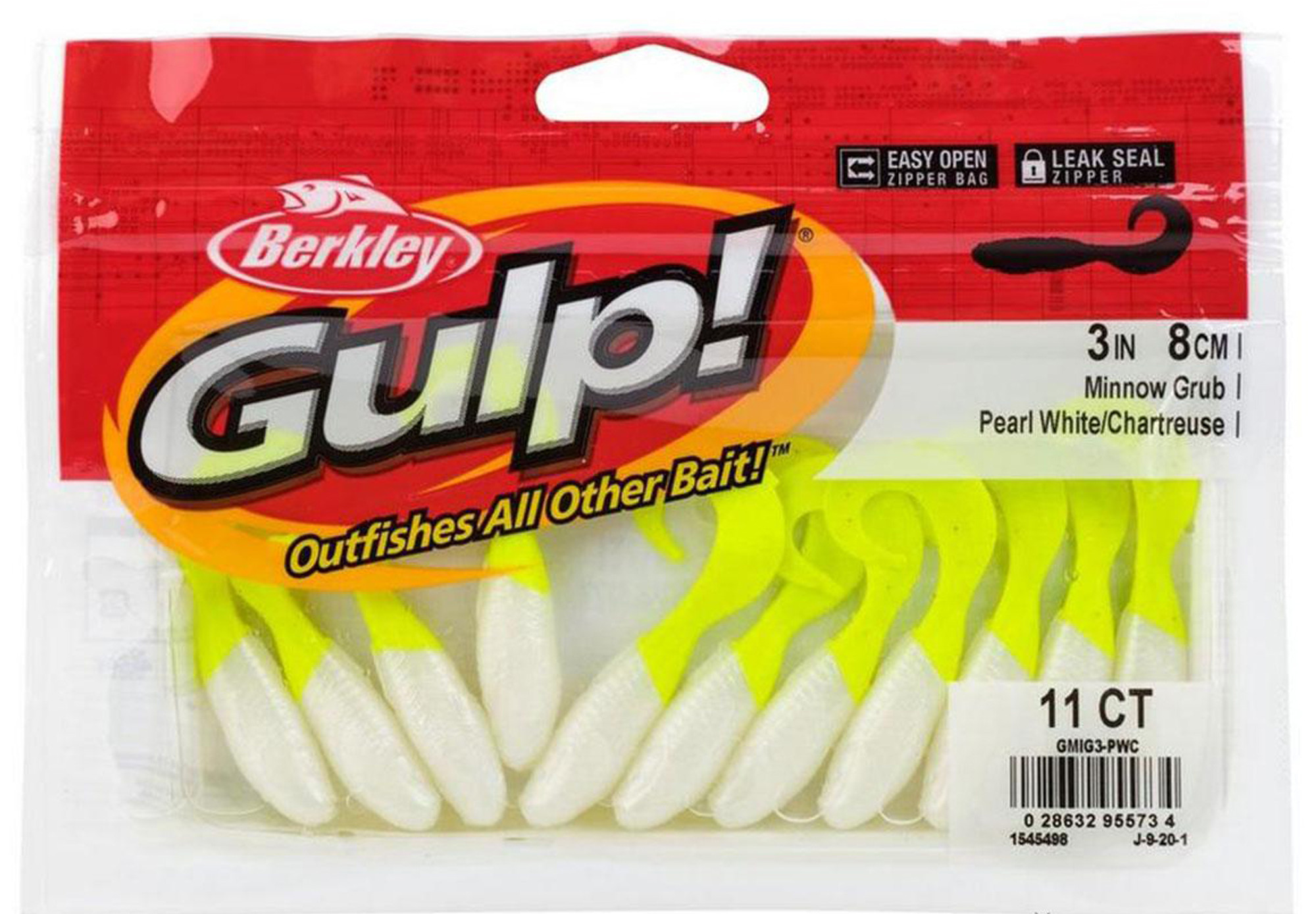 Berkley Gulp! Minnow Grub Fishing Lure (Color: Pearl White & Chartreuse / 3")