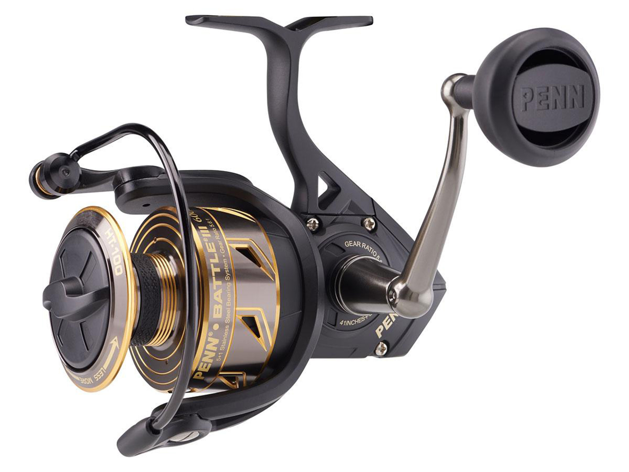 Penn Battle III Ambidextrous Reversible Spinning Fishing Reel (Model: Black Gold / BTLIII4000)