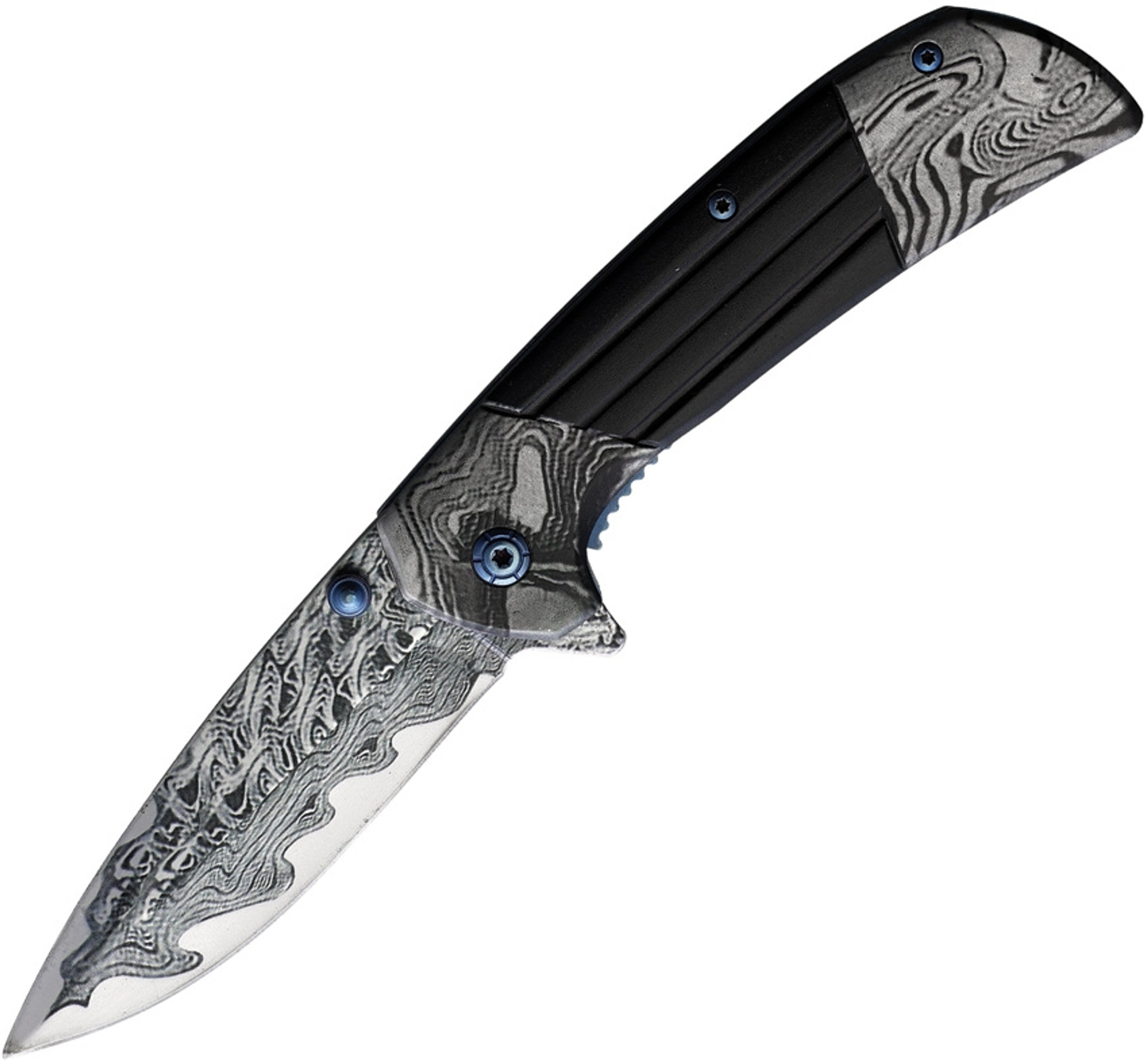 Damascus Etched Linerlock A/O