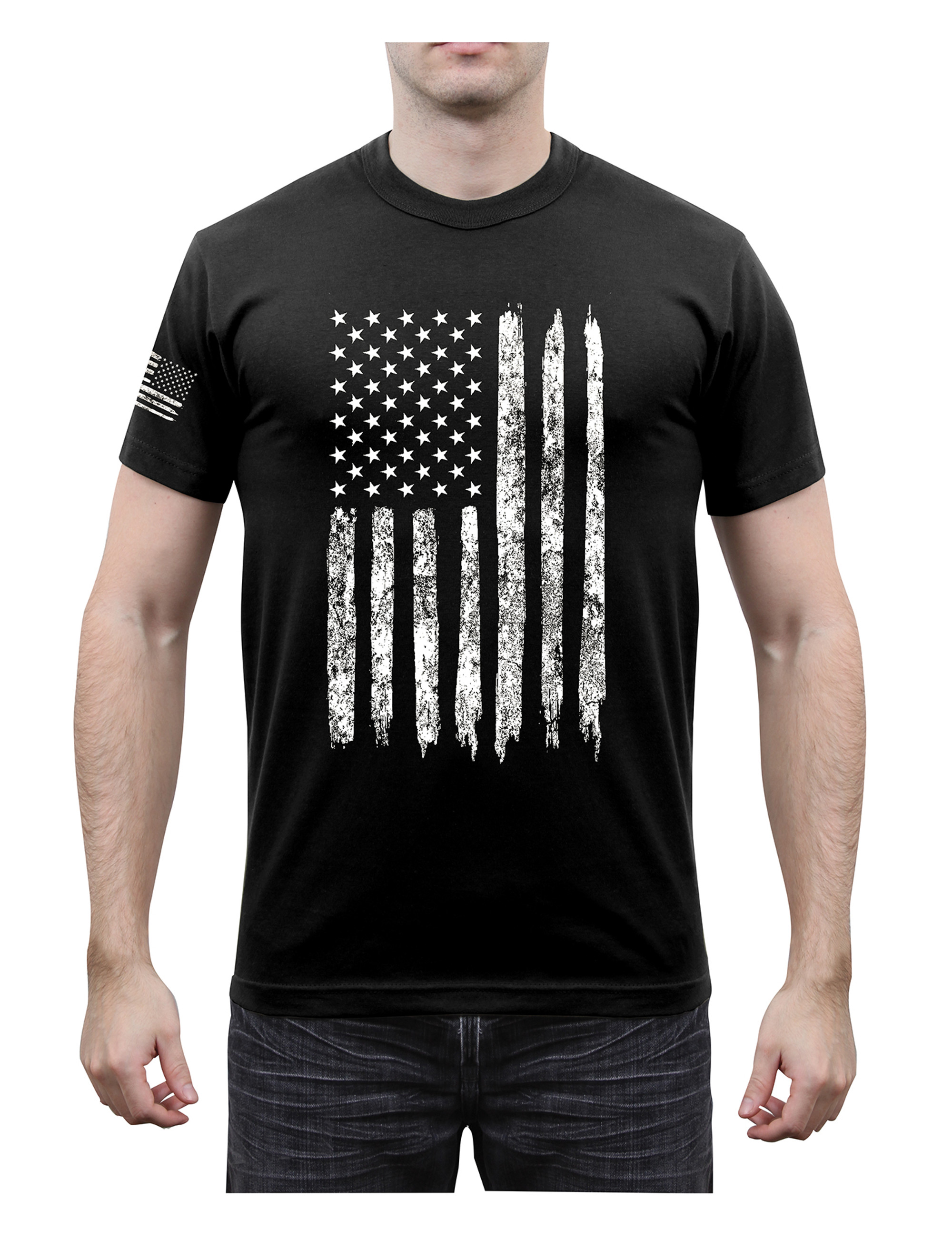 Rothco Distressed US Flag Athletic Fit T-Shirt - Black