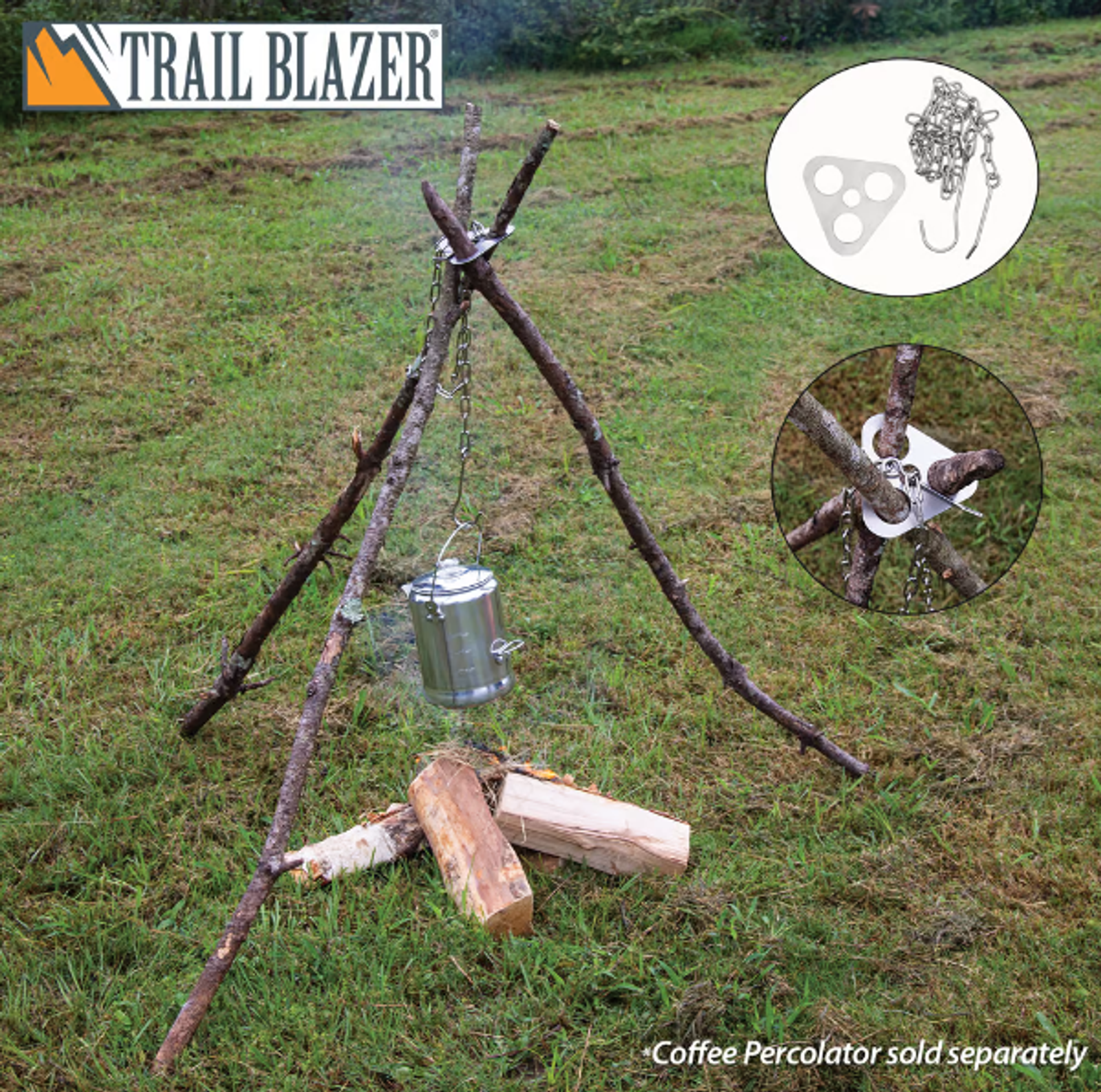 Trailblazer Camp Cooking Hanging Tripod - Stainless Steel