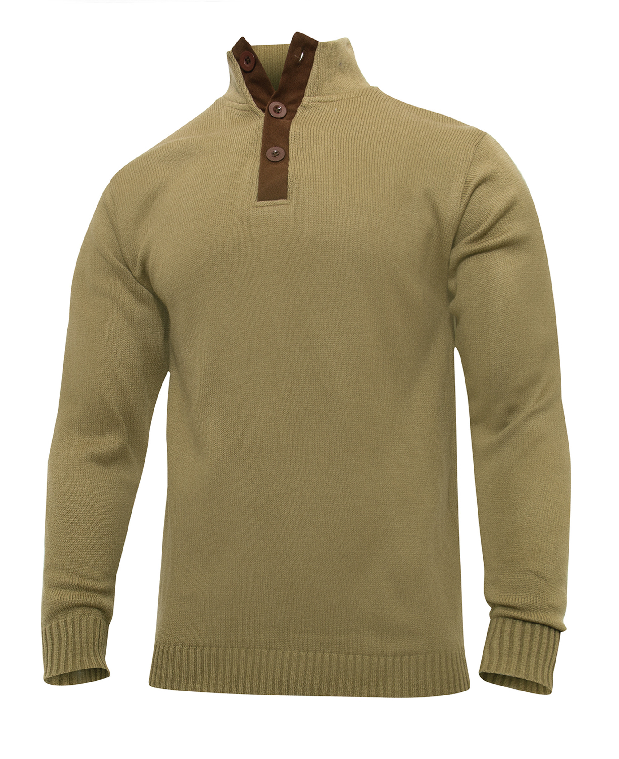 Rothco 3-Button Sweater With Suede Accents - Khaki