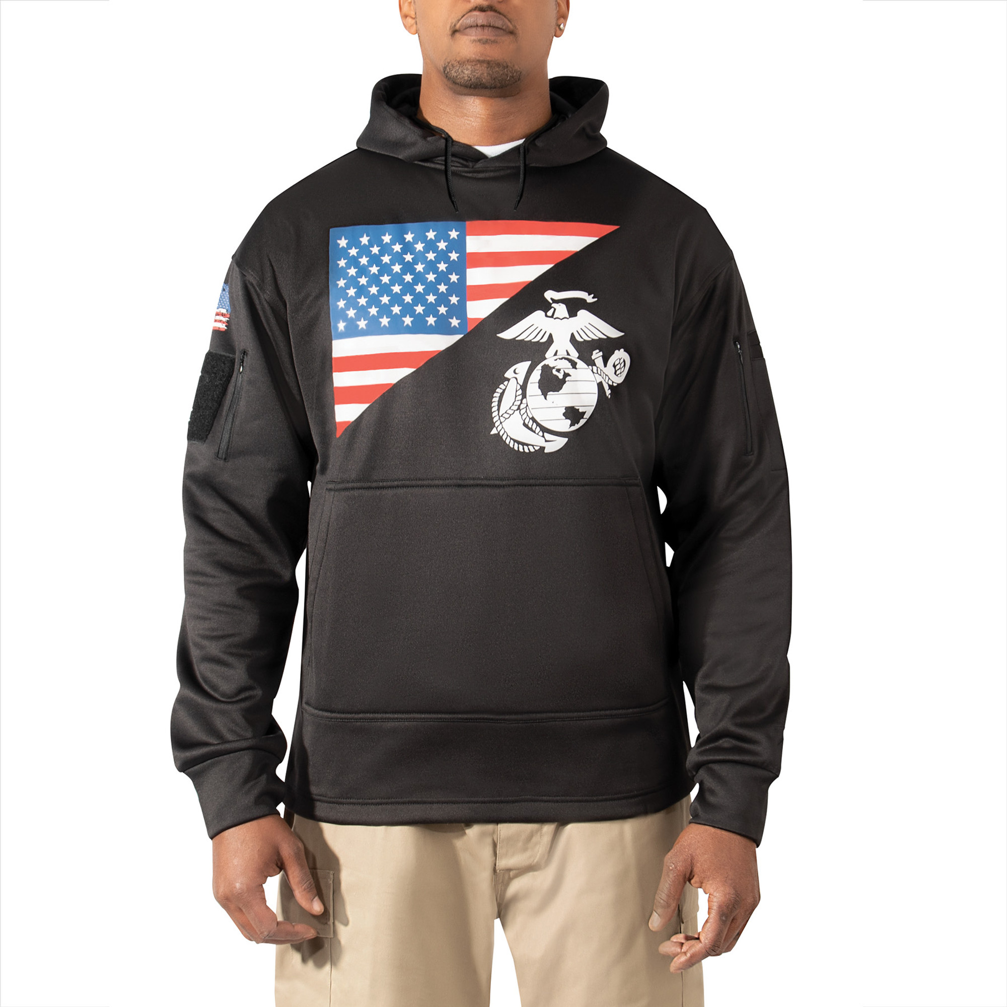 Rothco US Flag/USMC Eagle, Globe, & Anchor Concealed Carry Hoodie - Black