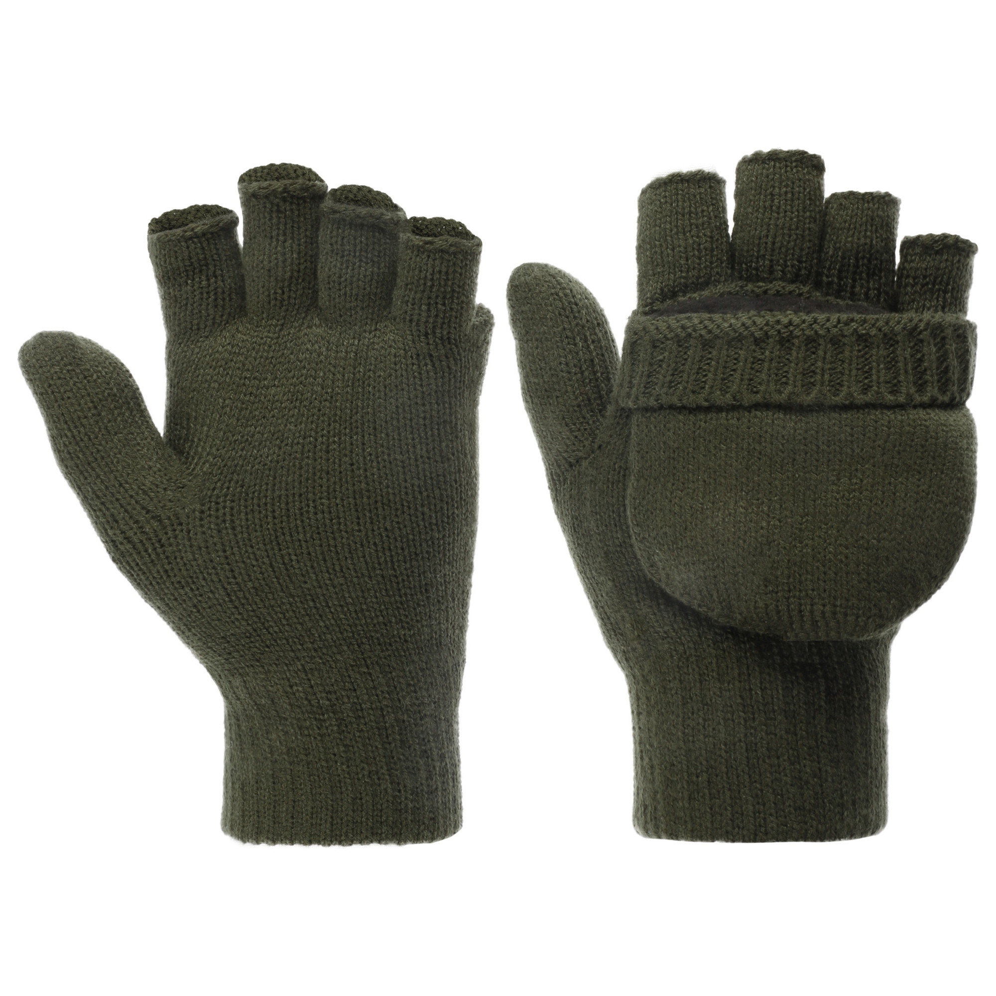 Hero Brand OD Wool Fingerless Gloves w/Cover 