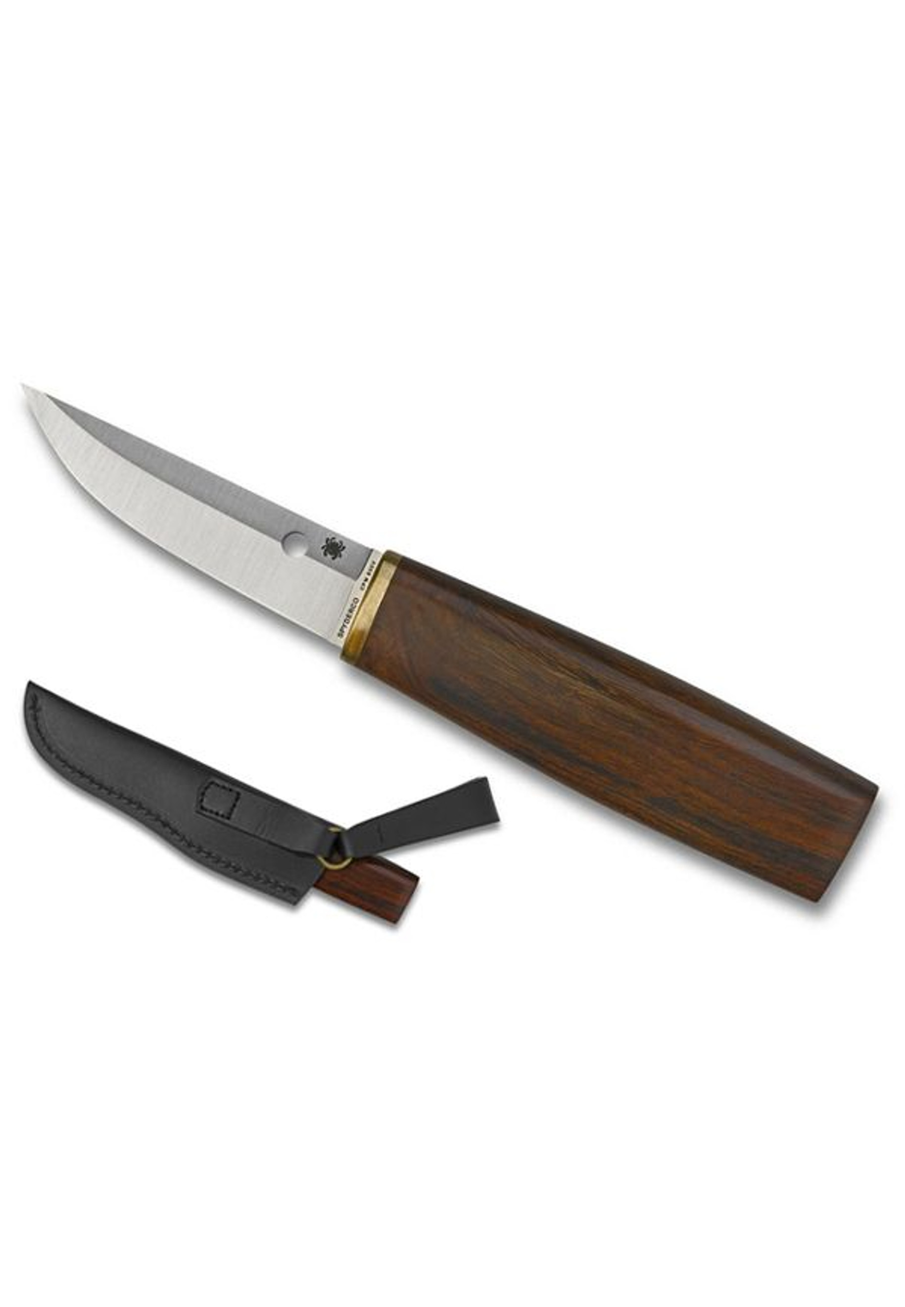 Spyderco Puukko Ironwood Plain Edge With Leather Sheath Fixed Blade Knife