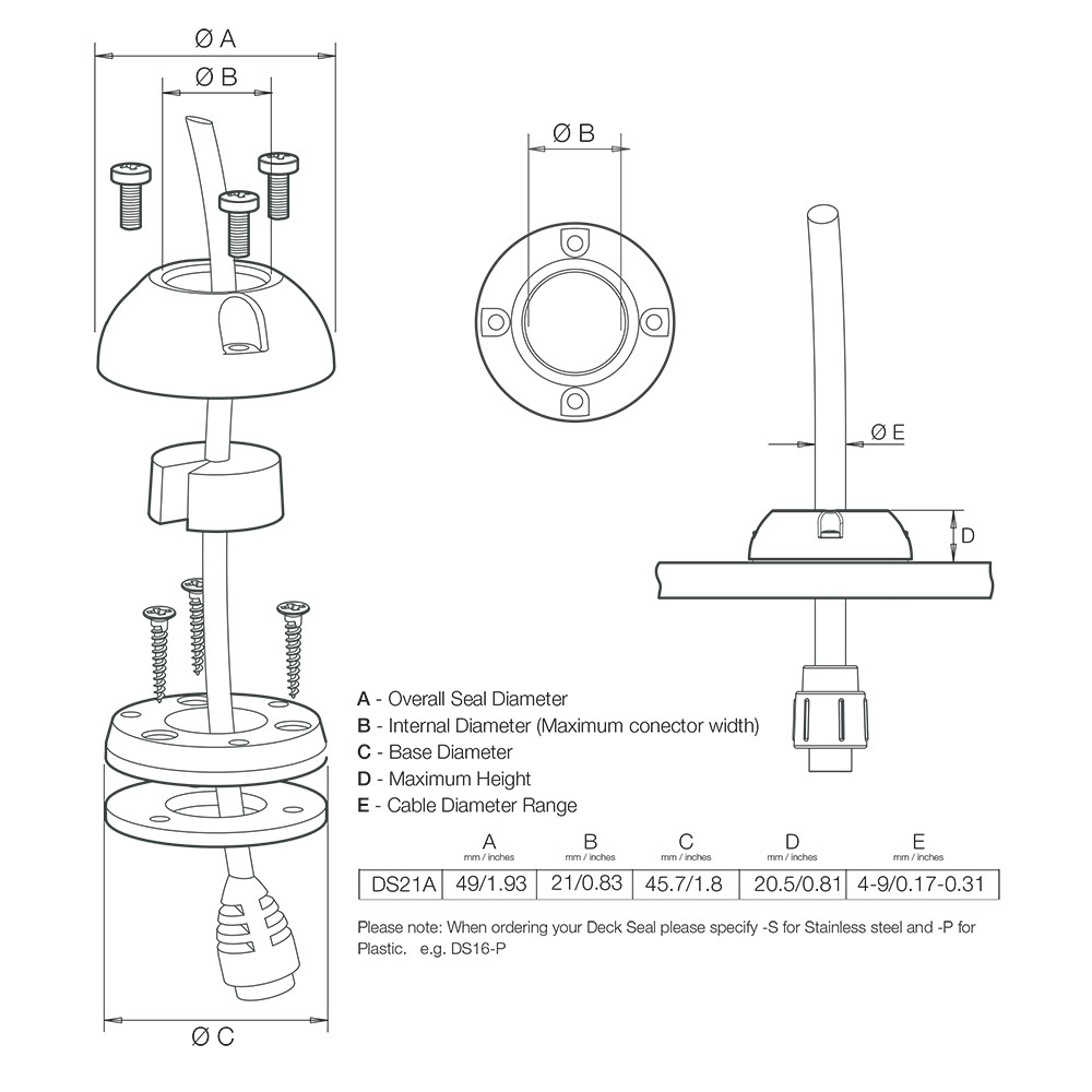 Scanstrut DS21AS Vertical Cable Seal Stainless Steel
