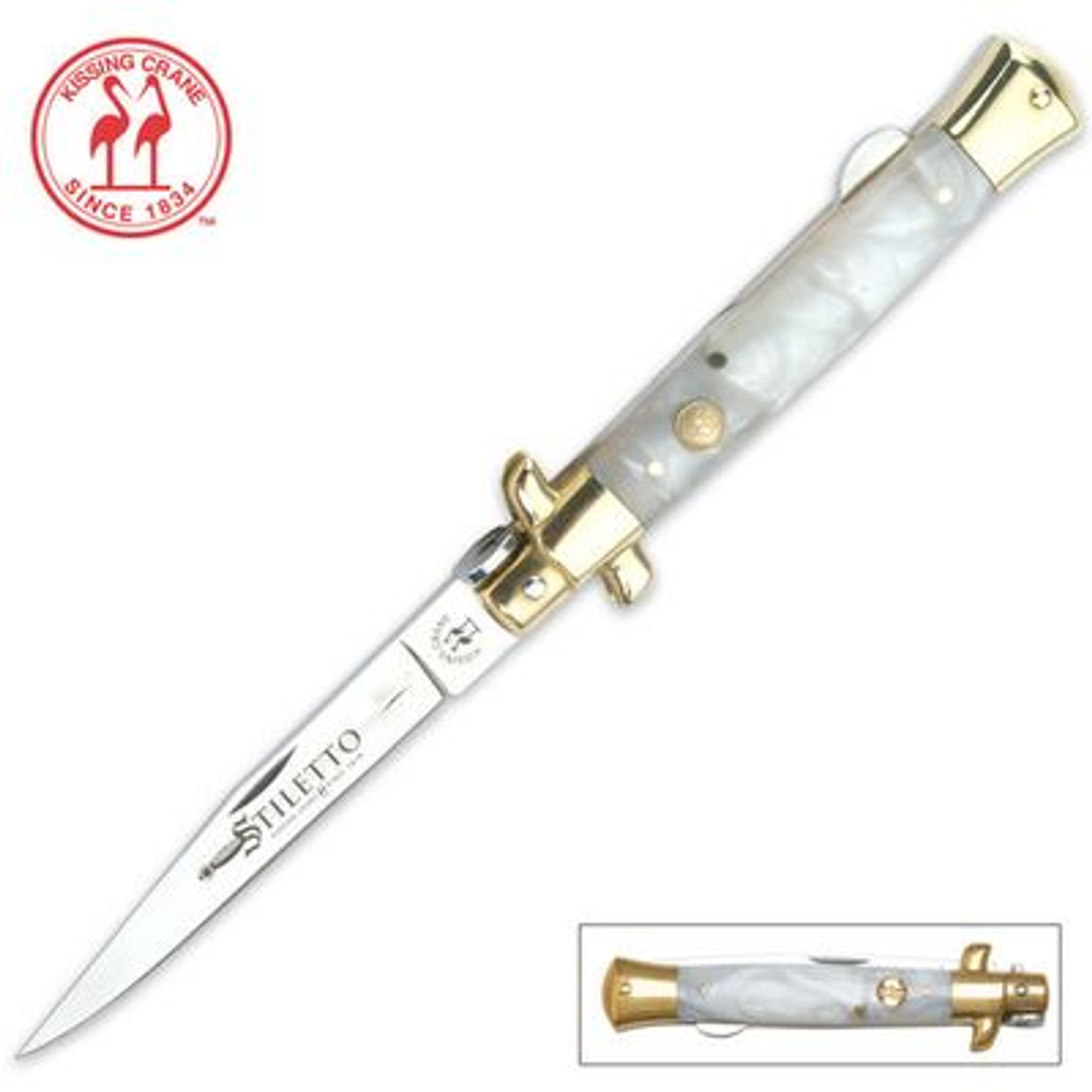 Kissing Crane Mother of Pearl Stiletto Pocket Knife