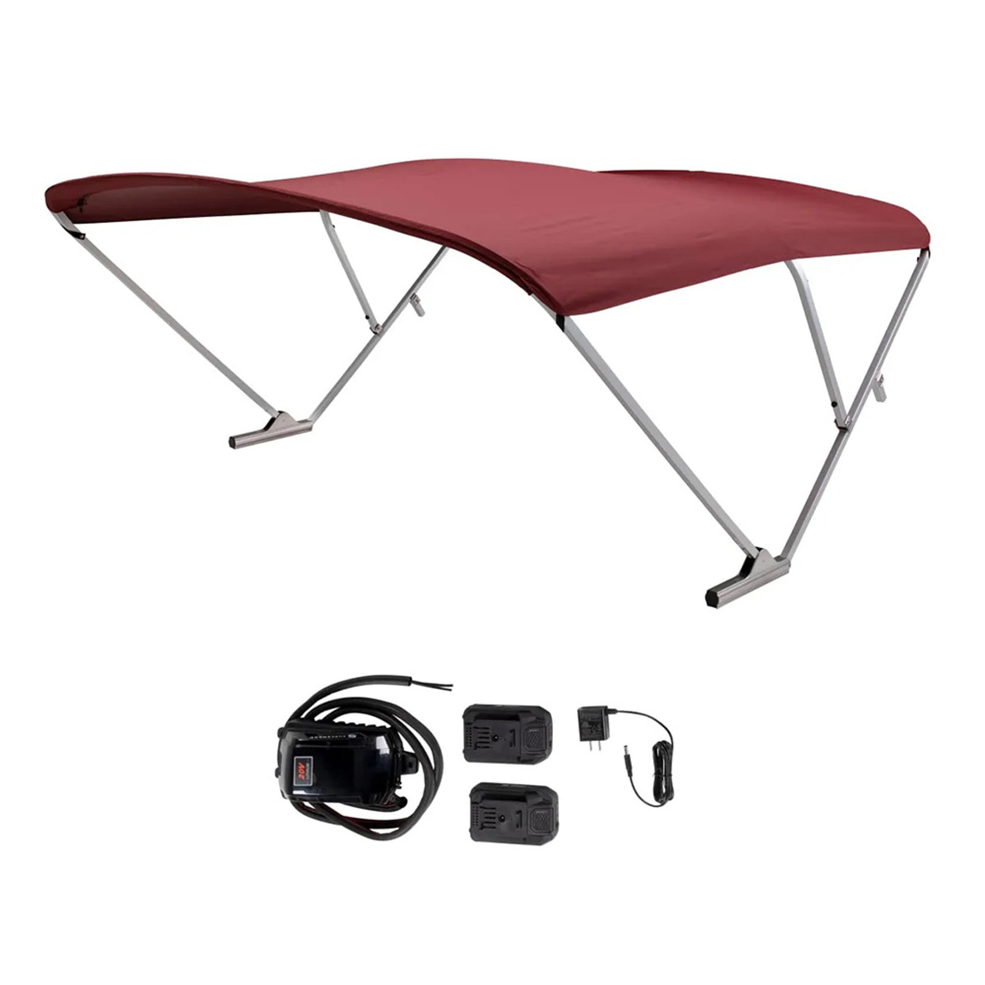 SureShade Battery Powered Bimini - Clear Anodized Frame & Burgundy Fabric